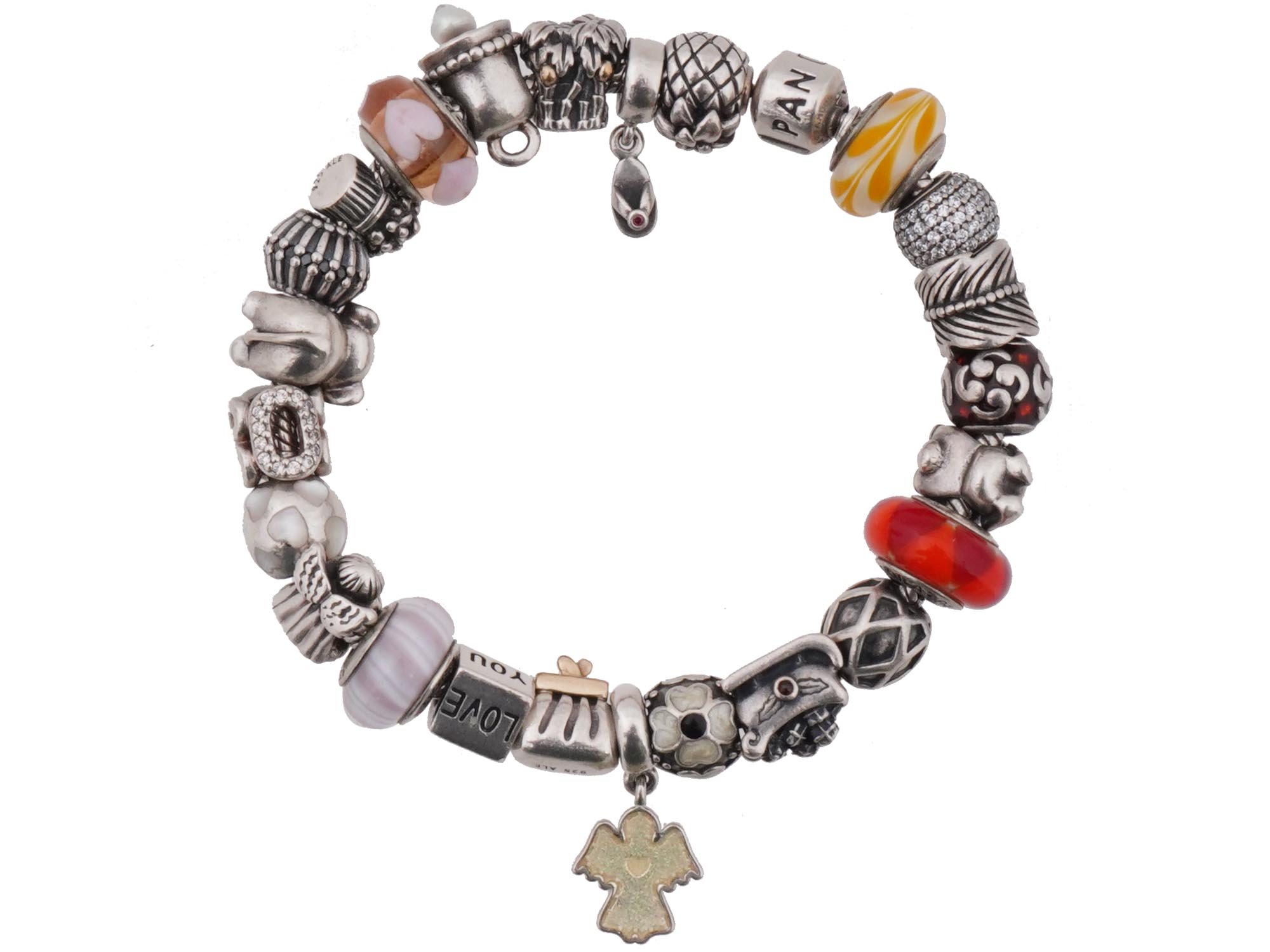 PANDORA BRACELET W SILVER AND GOLD BRAND CHARMS PIC-1