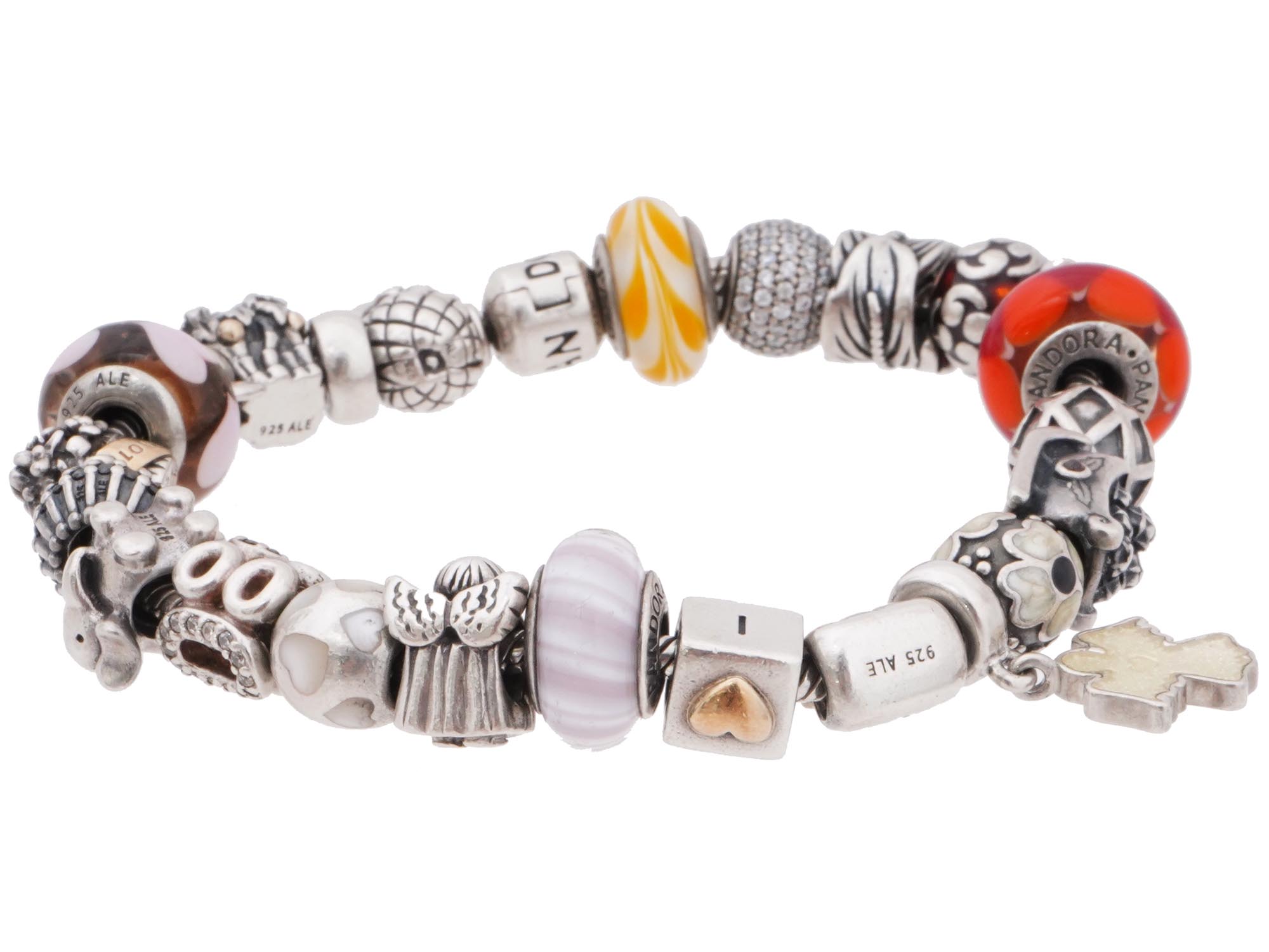 PANDORA BRACELET W SILVER AND GOLD BRAND CHARMS PIC-2