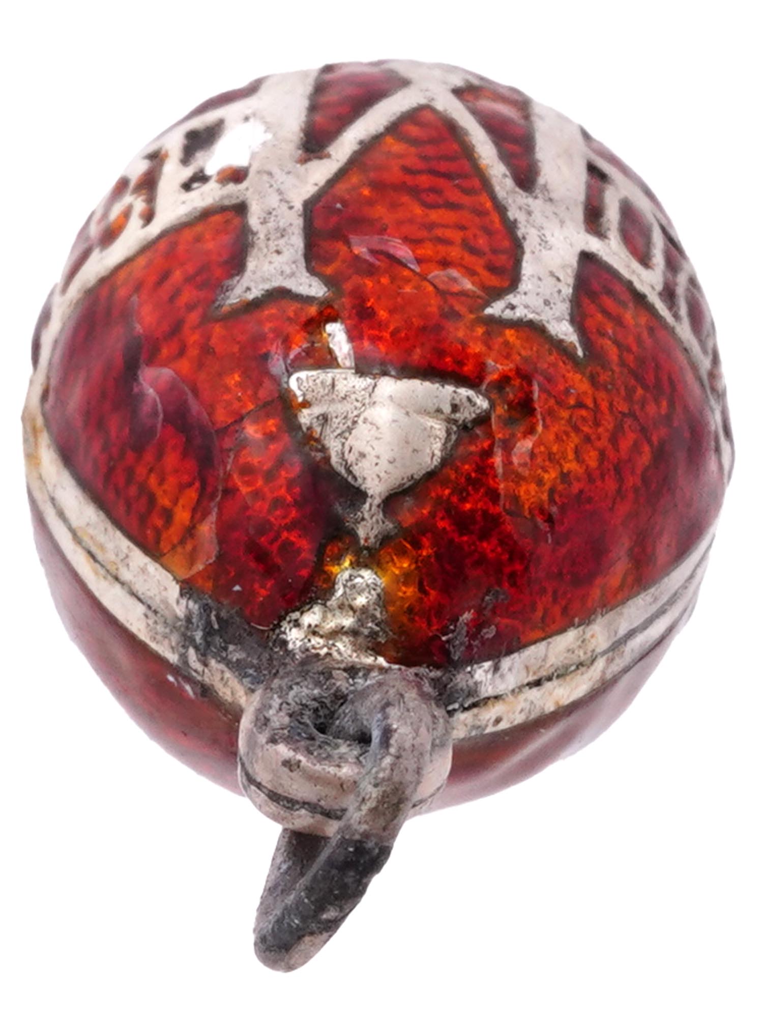 IMPERIAL RUSSIAN SILVER RED ENAMEL EGG PENDANT PIC-3