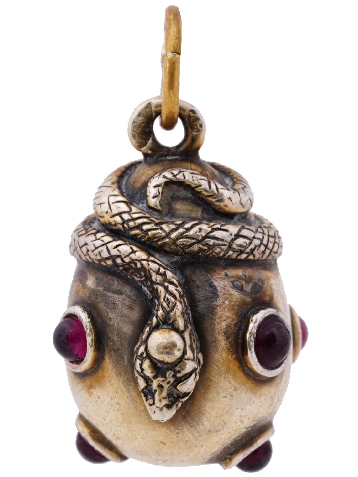 RUSSIAN SILVER RUBY STONES FIGURAL SNAKE PENDANT PIC-0