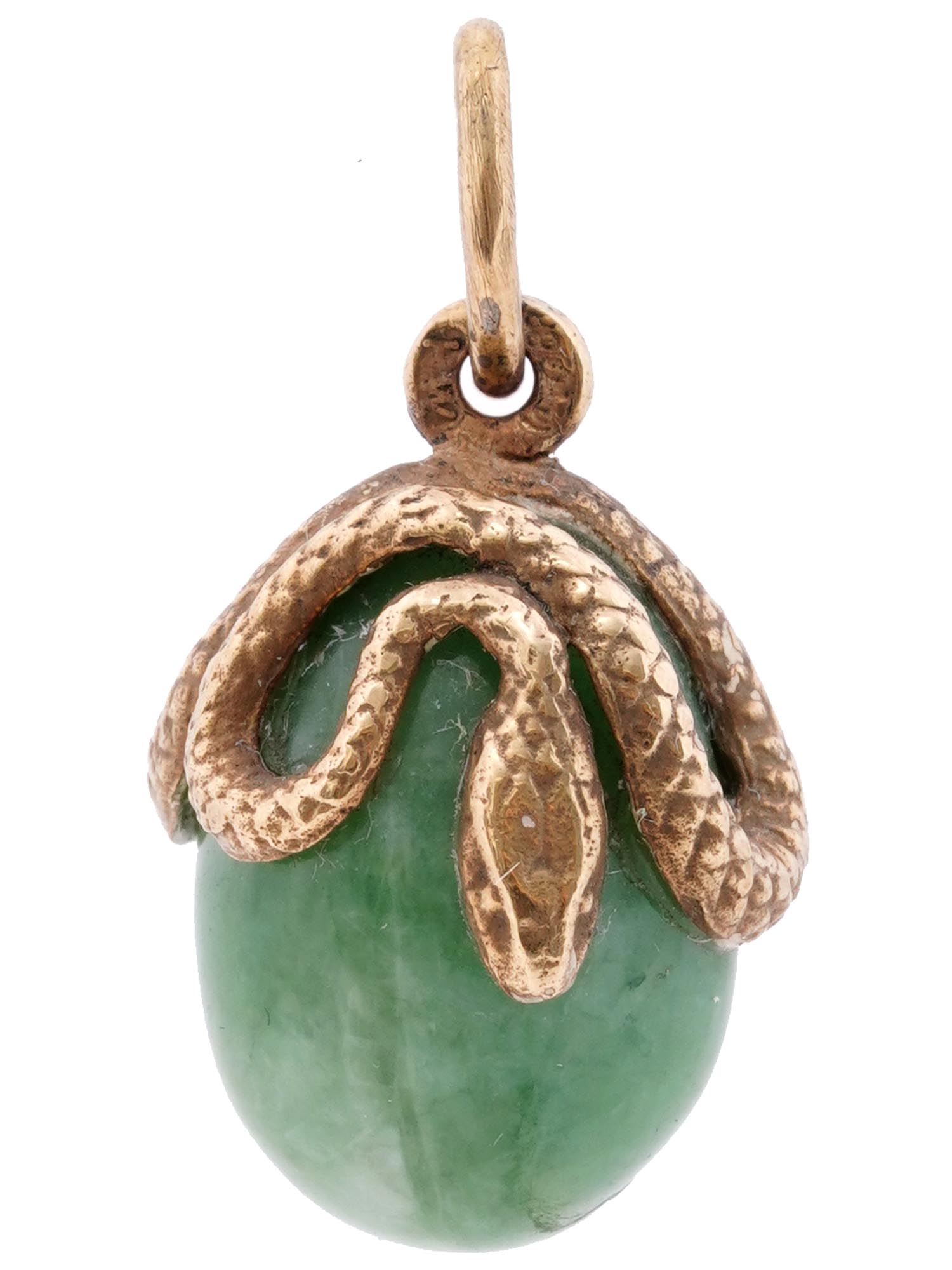 RUSSIAN GILT SILVER JADE EGG PENDANT WITH SNAKE PIC-1
