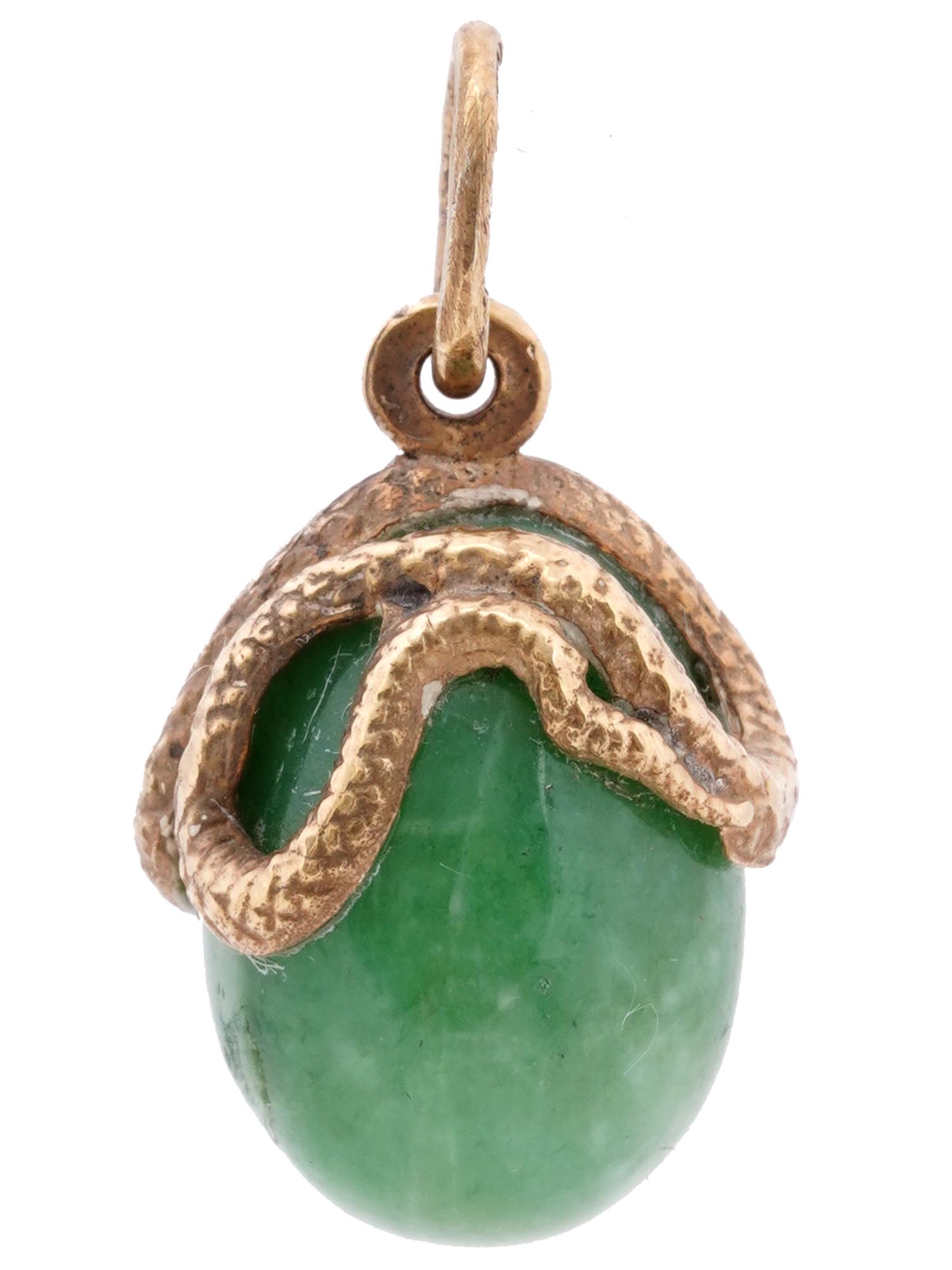 RUSSIAN GILT SILVER JADE EGG PENDANT WITH SNAKE PIC-2