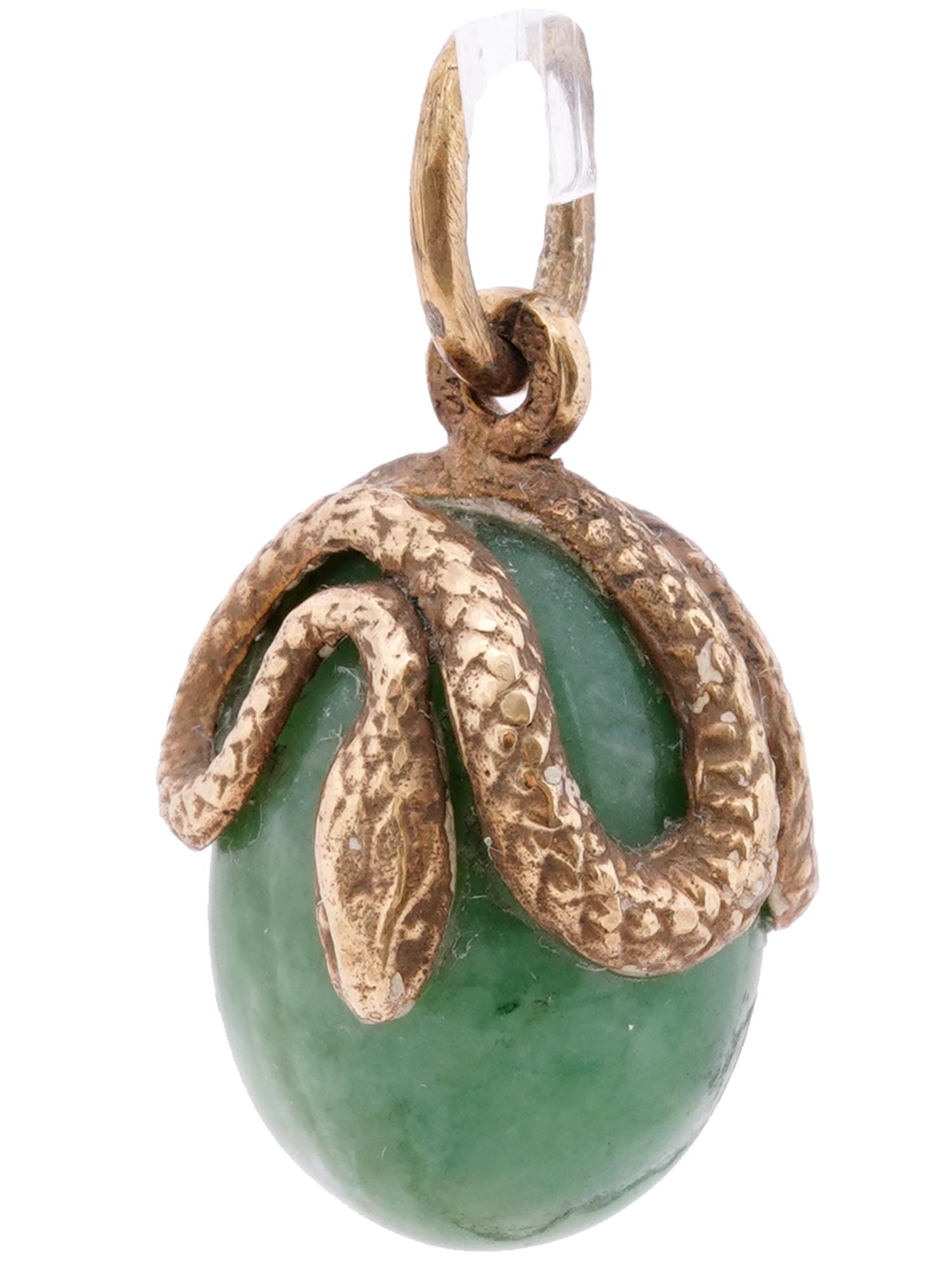 RUSSIAN GILT SILVER JADE EGG PENDANT WITH SNAKE PIC-0