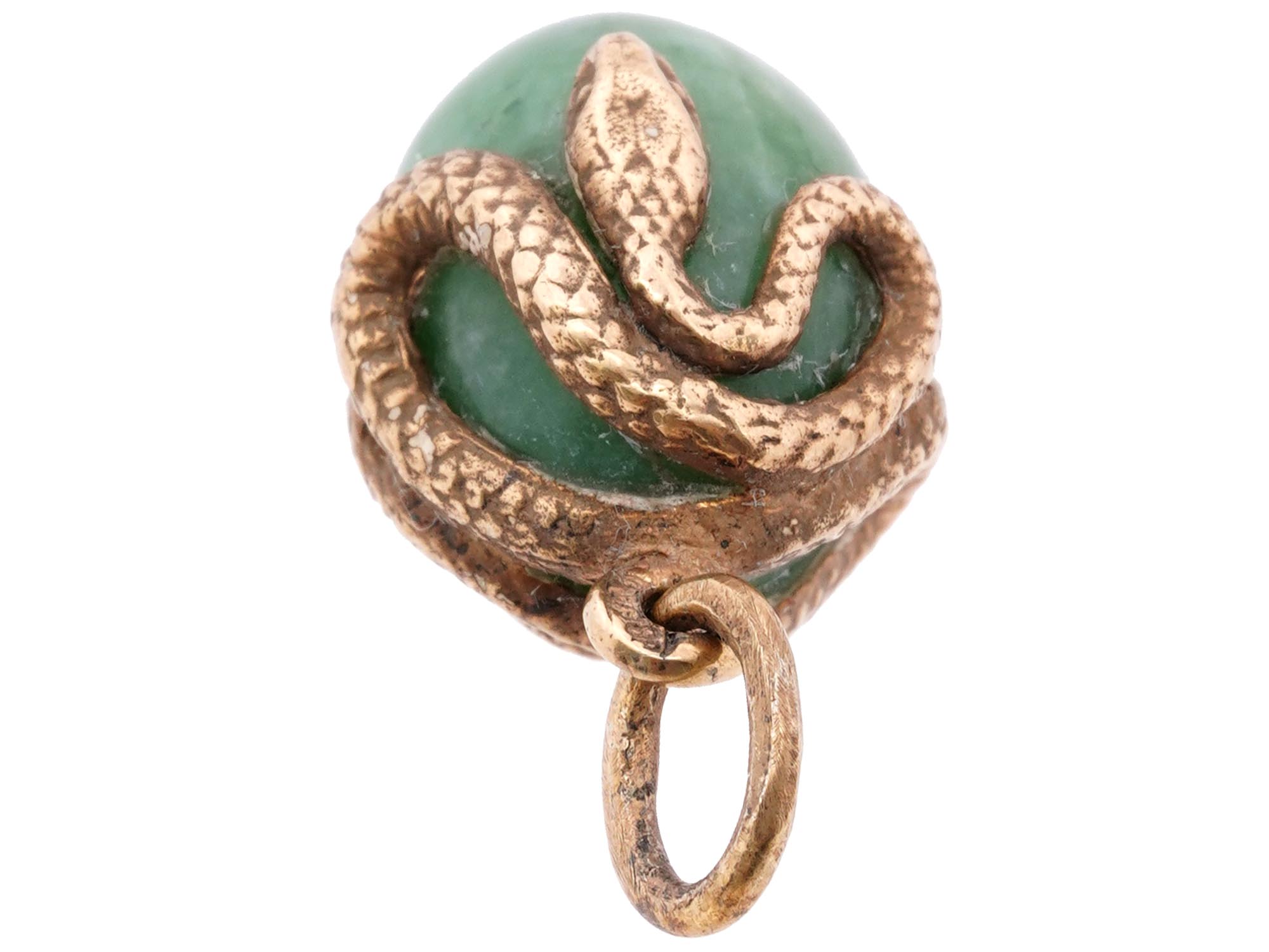 RUSSIAN GILT SILVER JADE EGG PENDANT WITH SNAKE PIC-3