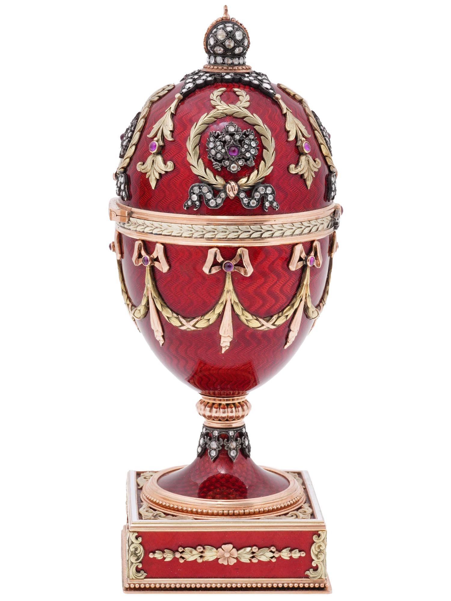 RUSSIAN 14K GOLD ENAMEL GEMSTONE EGG CASKET IOB PIC-2