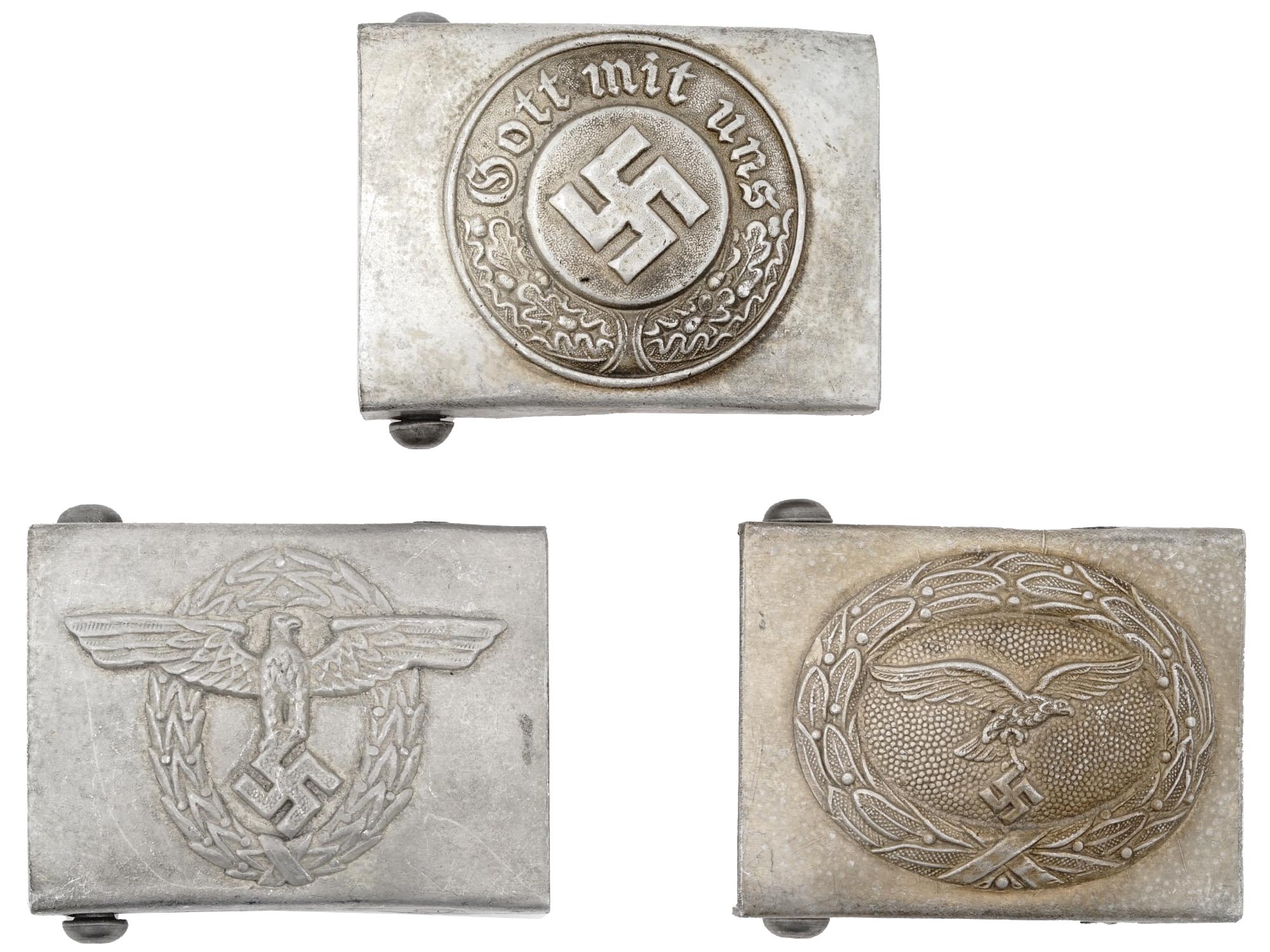 WWII NAZI GERMAN MILITARY BELT BUCKLES, 3 PCS PIC-1