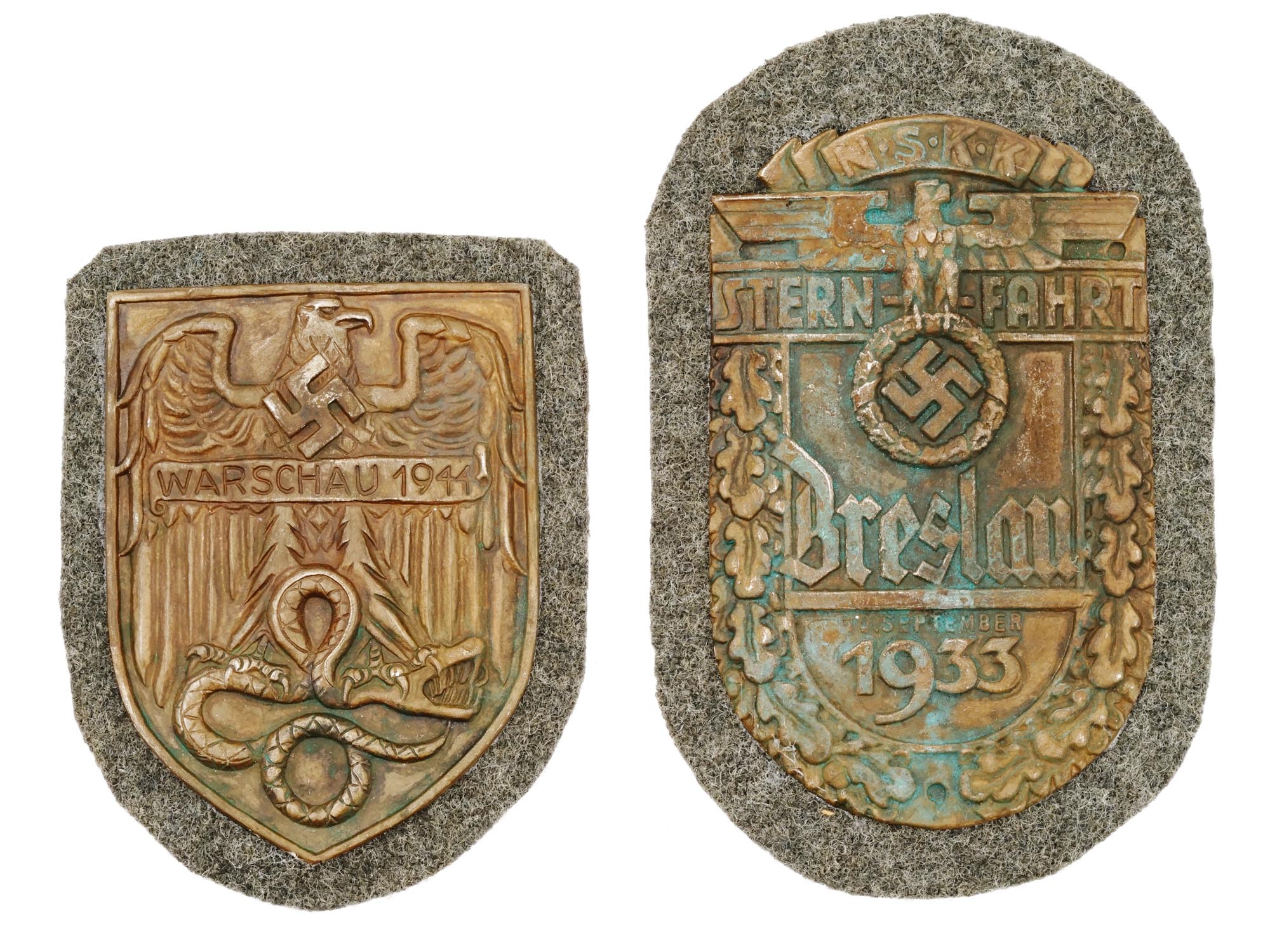 WWII NAZI GERMAN WARSAW AND NSKK BRESLAU SHIELDS PIC-0