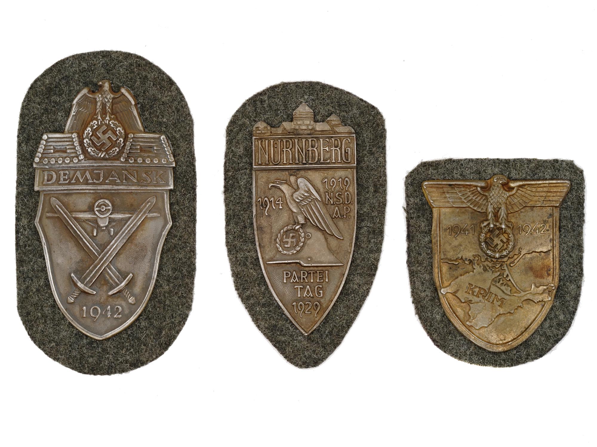 WORLD WAR II NAZI GERMAN MILITARY SHIELDS 3 PCS PIC-0