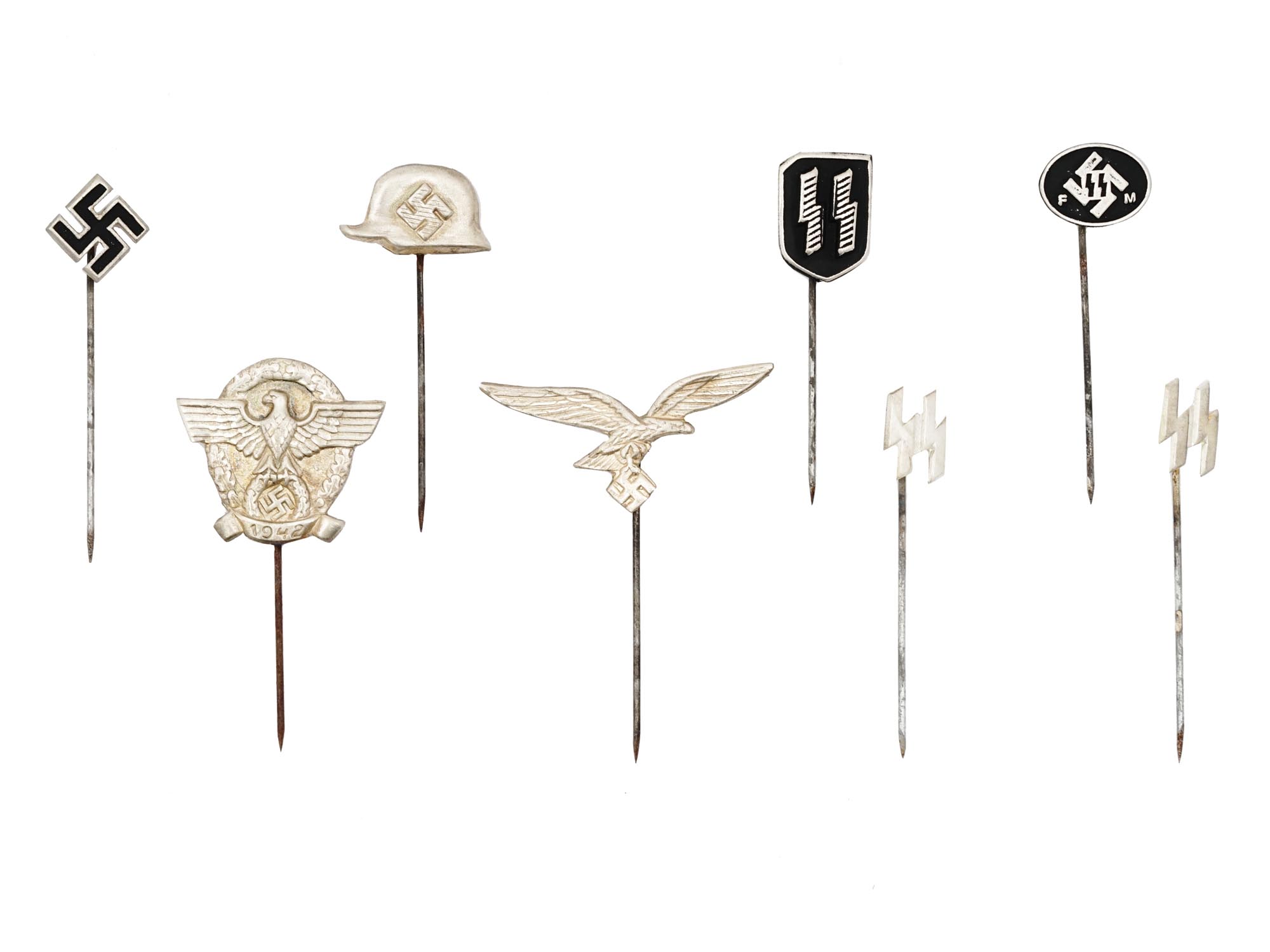 WORLD WAR II NAZI GERMAN LAPEL STICK PINS 8 PCS PIC-0