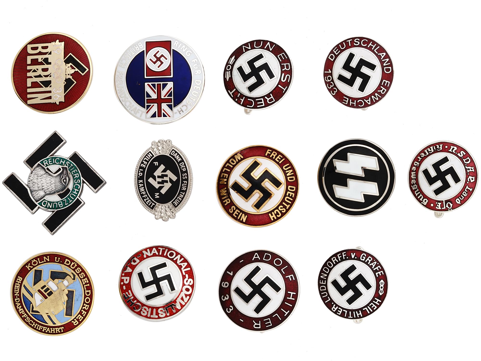 GROUP OF WWII NAZI GERMAN ENAMEL NSDAP PIN BADGES PIC-0