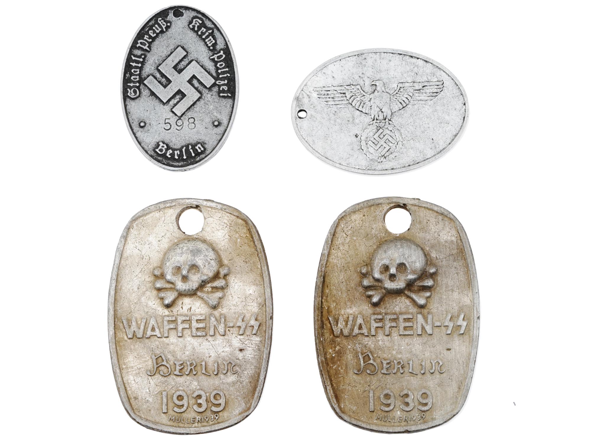 WWII NAZI GERMAN WAFFEN SS AND POLICE ID TAGS PIC-0