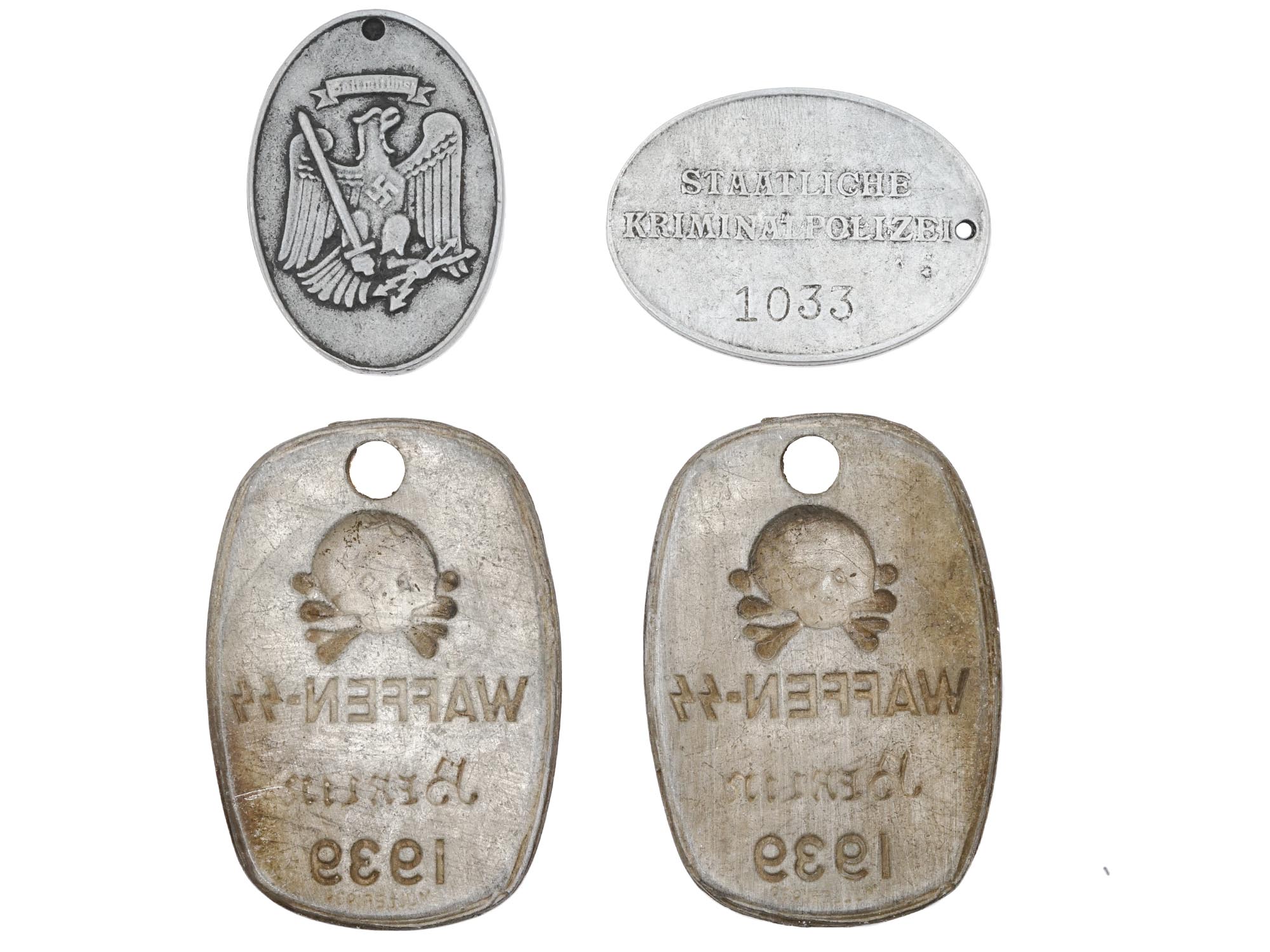 WWII NAZI GERMAN WAFFEN SS AND POLICE ID TAGS PIC-1