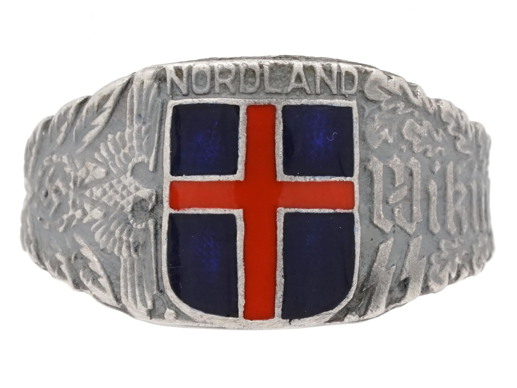 WWII GERMAN WAFFEN SS WIKING NORDLAND SILVER RING PIC-0