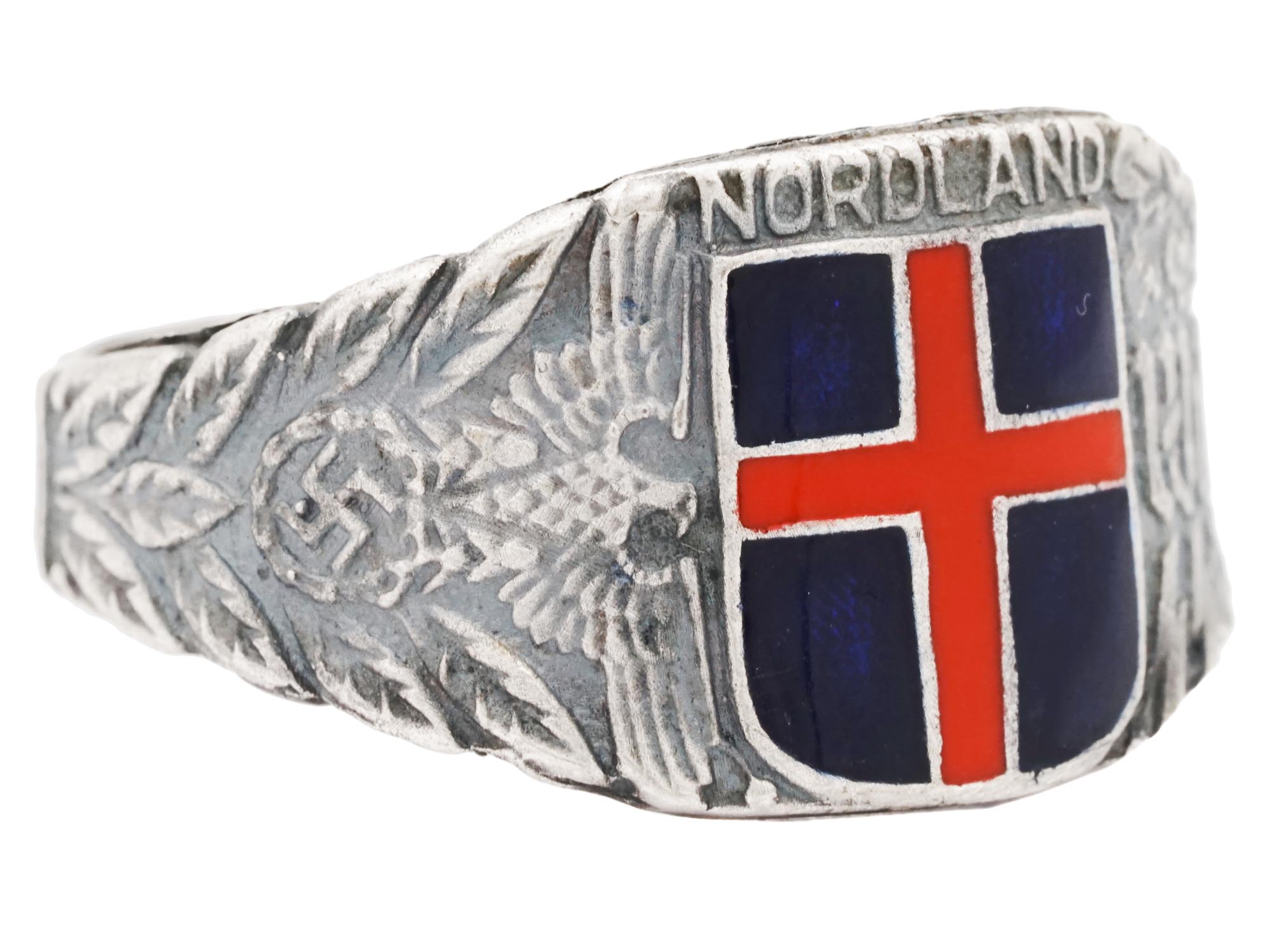 WWII GERMAN WAFFEN SS WIKING NORDLAND SILVER RING PIC-1