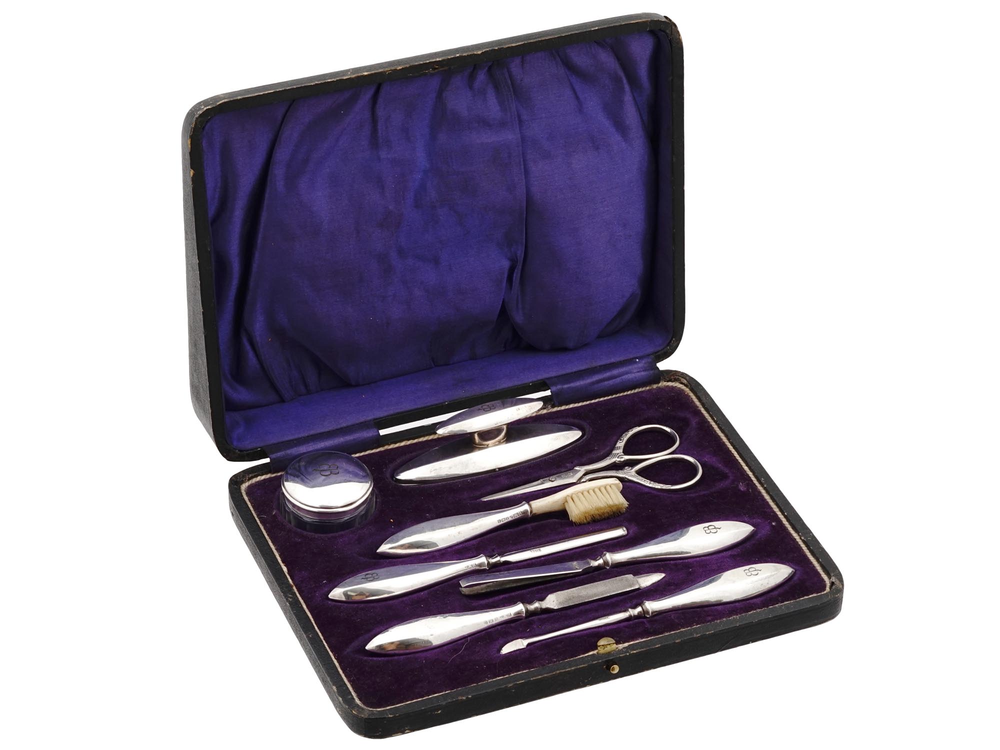 NAZI GERMAN SILVER EVA BRAUN MANICURE SET IN BOX PIC-0