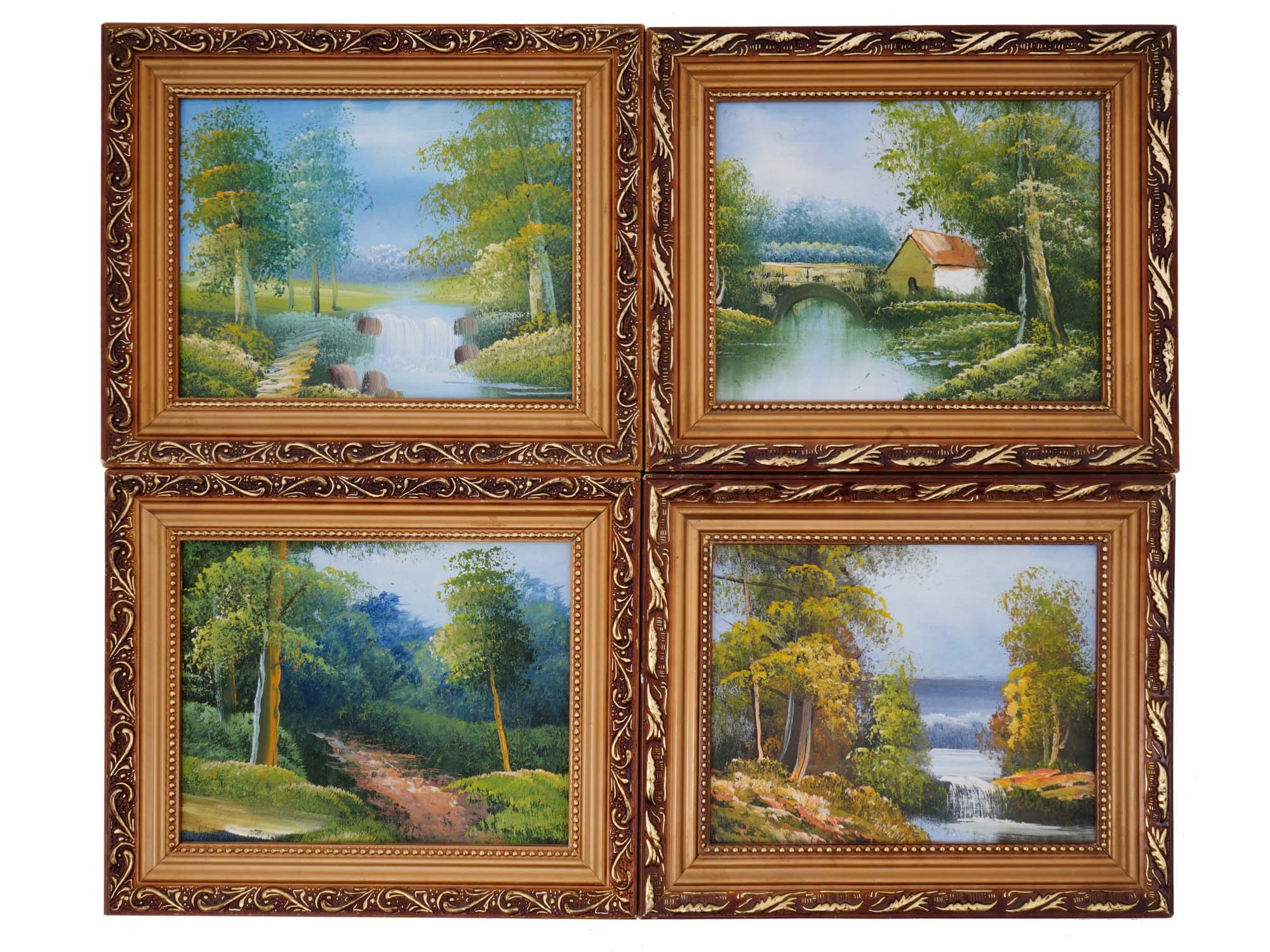 SET OF OIL PAINTINGS OF FOREST LANDSCAPE FRAMED PIC-0