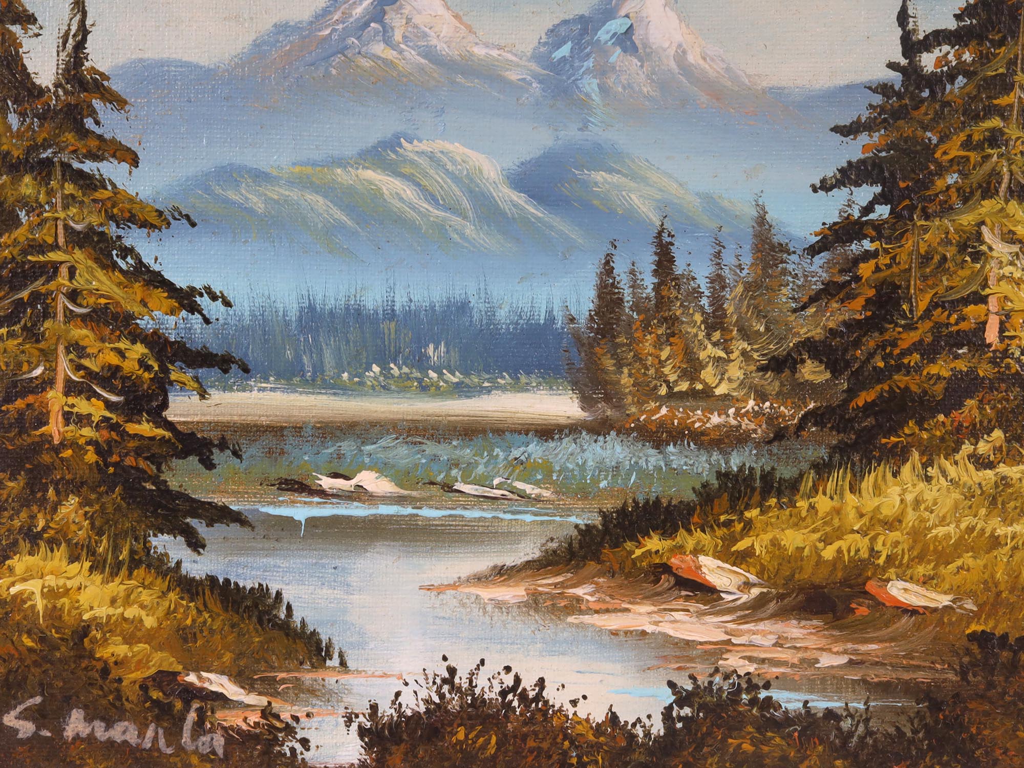 MID CENT MOUNTAIN LANDSCAPE PAINTING BY S. MANLA PIC-1