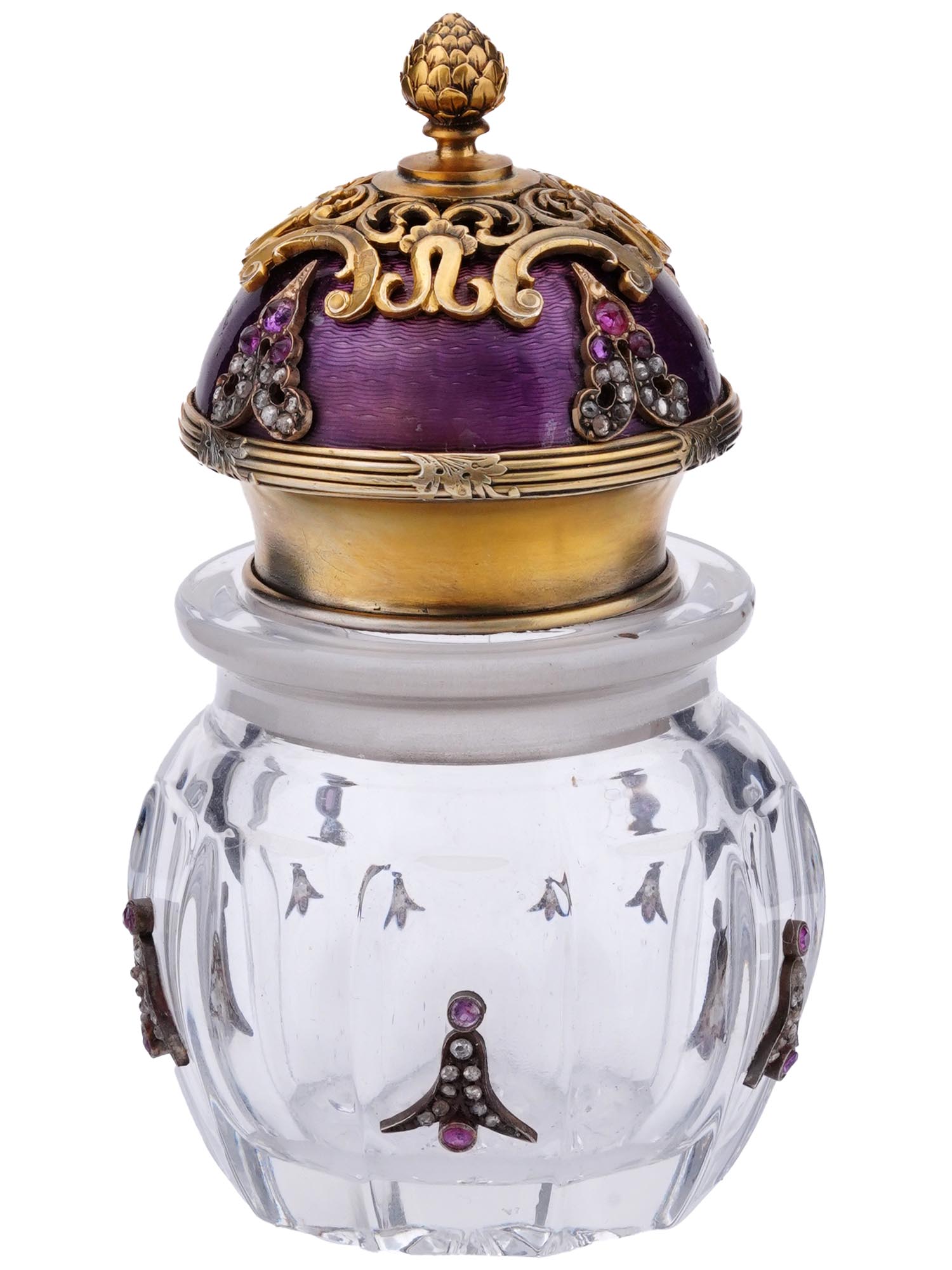 RUSSIAN GILT SILVER ENAMEL RUBY DIAMONDS BOTTLE PIC-0