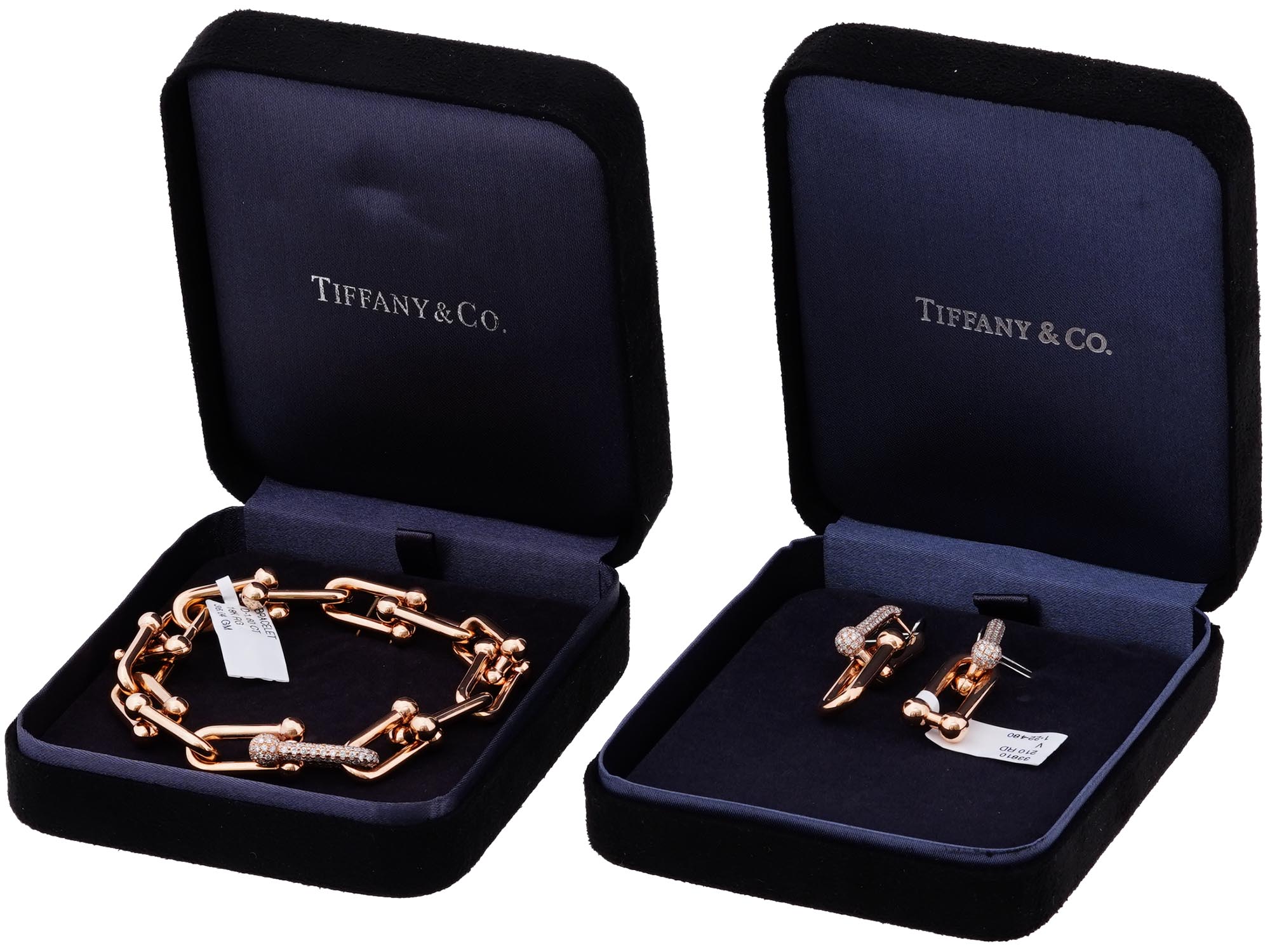 TIFFANY CO 18K GOLD DIAMOND EARRINGS BRACELET SET PIC-1