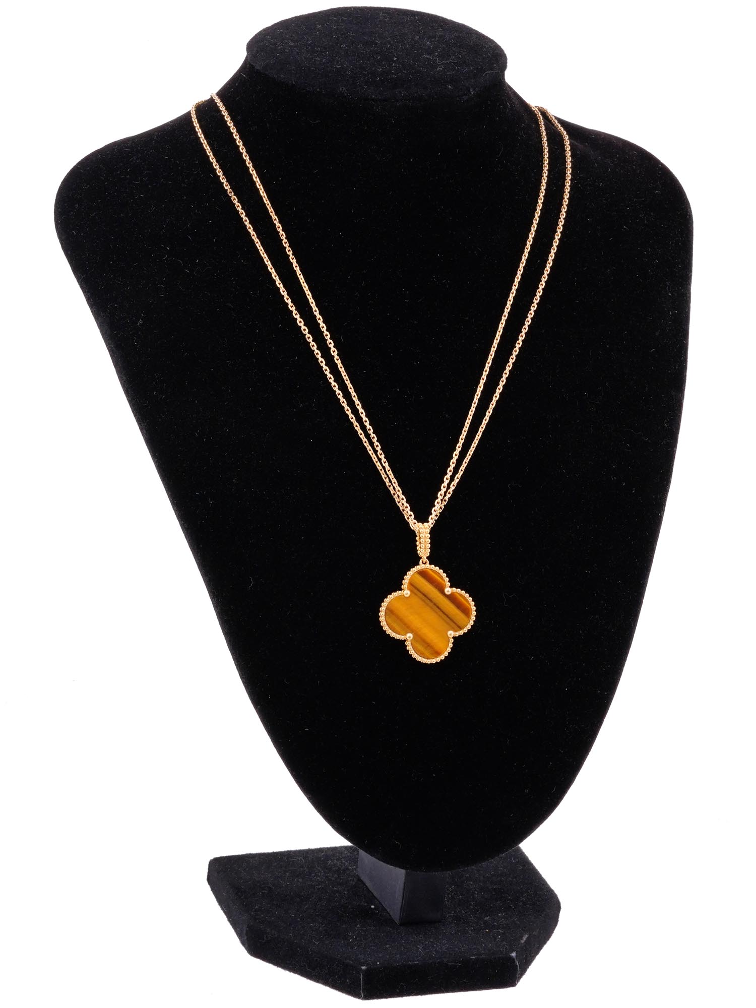 VAN CLEEF ARPELS 18K GOLD TIGER EYE ALHAMBRA SET PIC-1