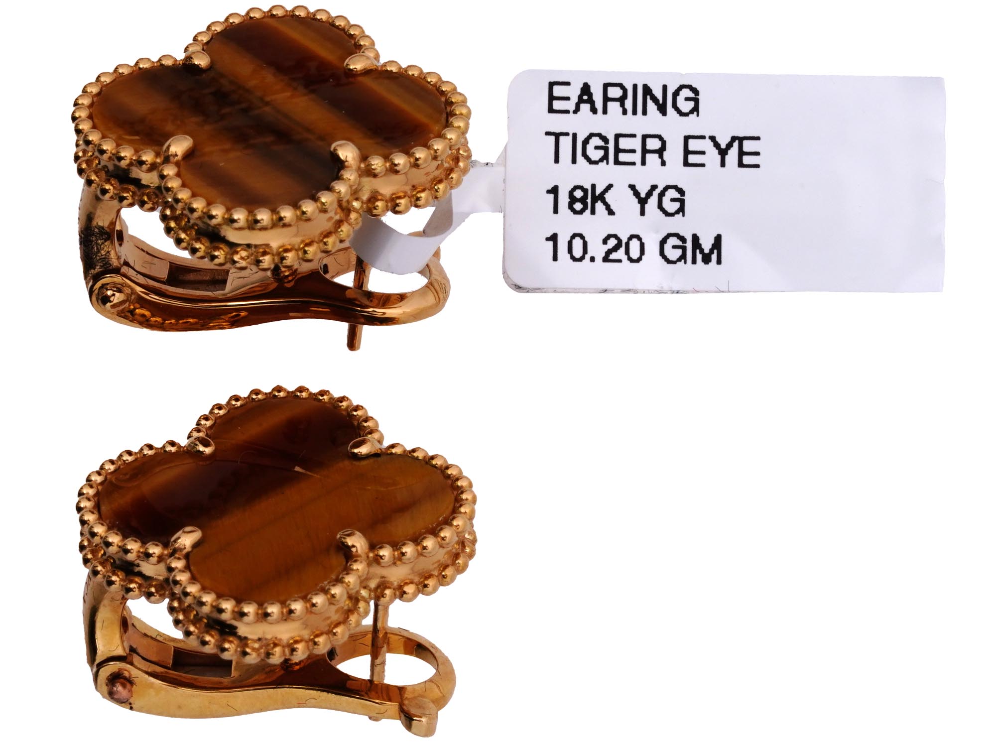 VAN CLEEF ARPELS 18K GOLD TIGER EYE ALHAMBRA SET PIC-4