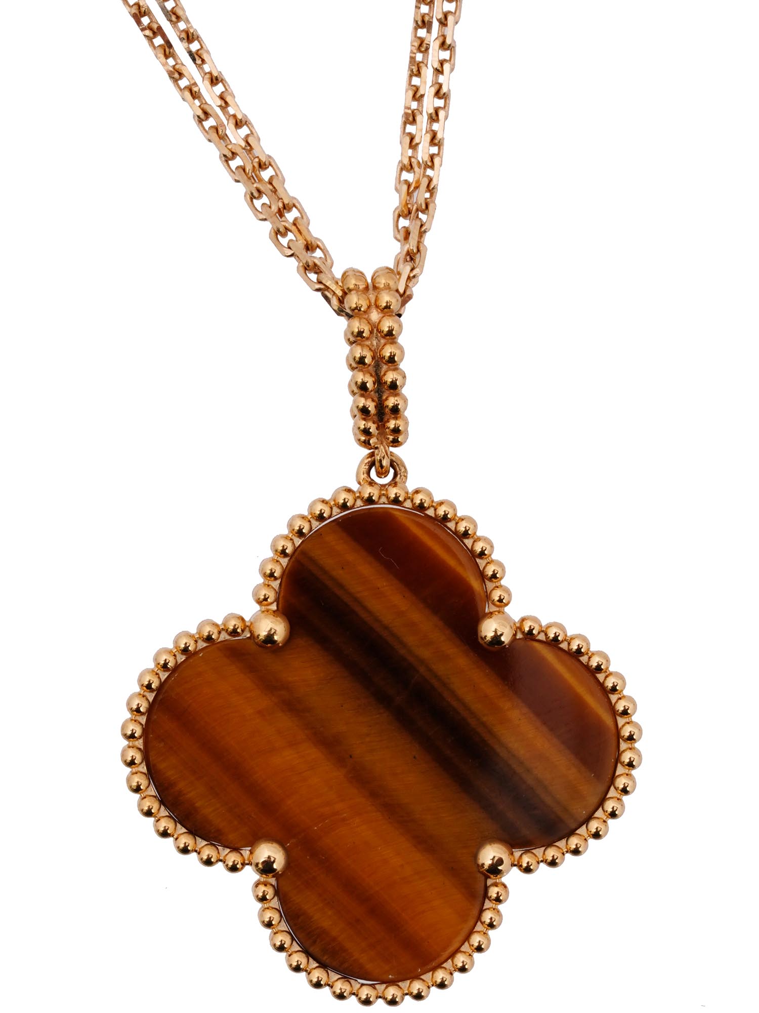 VAN CLEEF ARPELS 18K GOLD TIGER EYE ALHAMBRA SET PIC-3