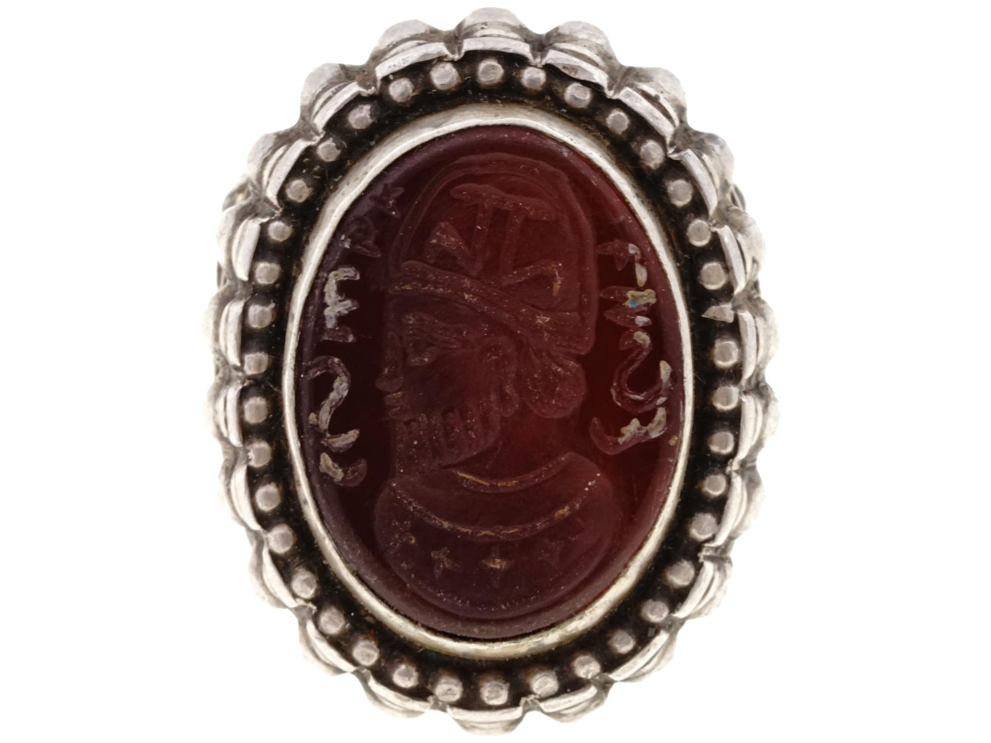 19TH PERSIAN CARVED CARNELIAN STONE INTAGLIO RING PIC-1