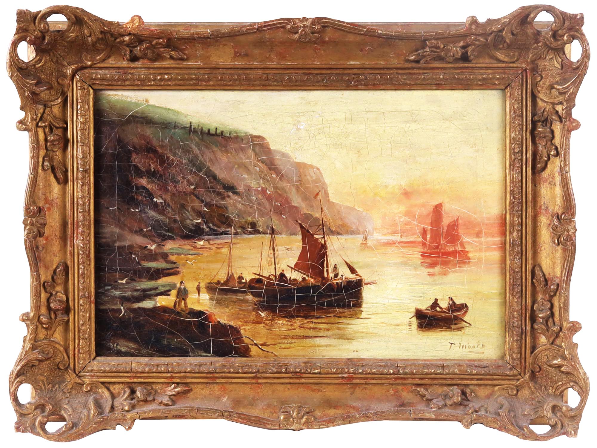 ENGLISH SEASCAPE OIL PAINTING BY CLAUDE T. MOORE PIC-0