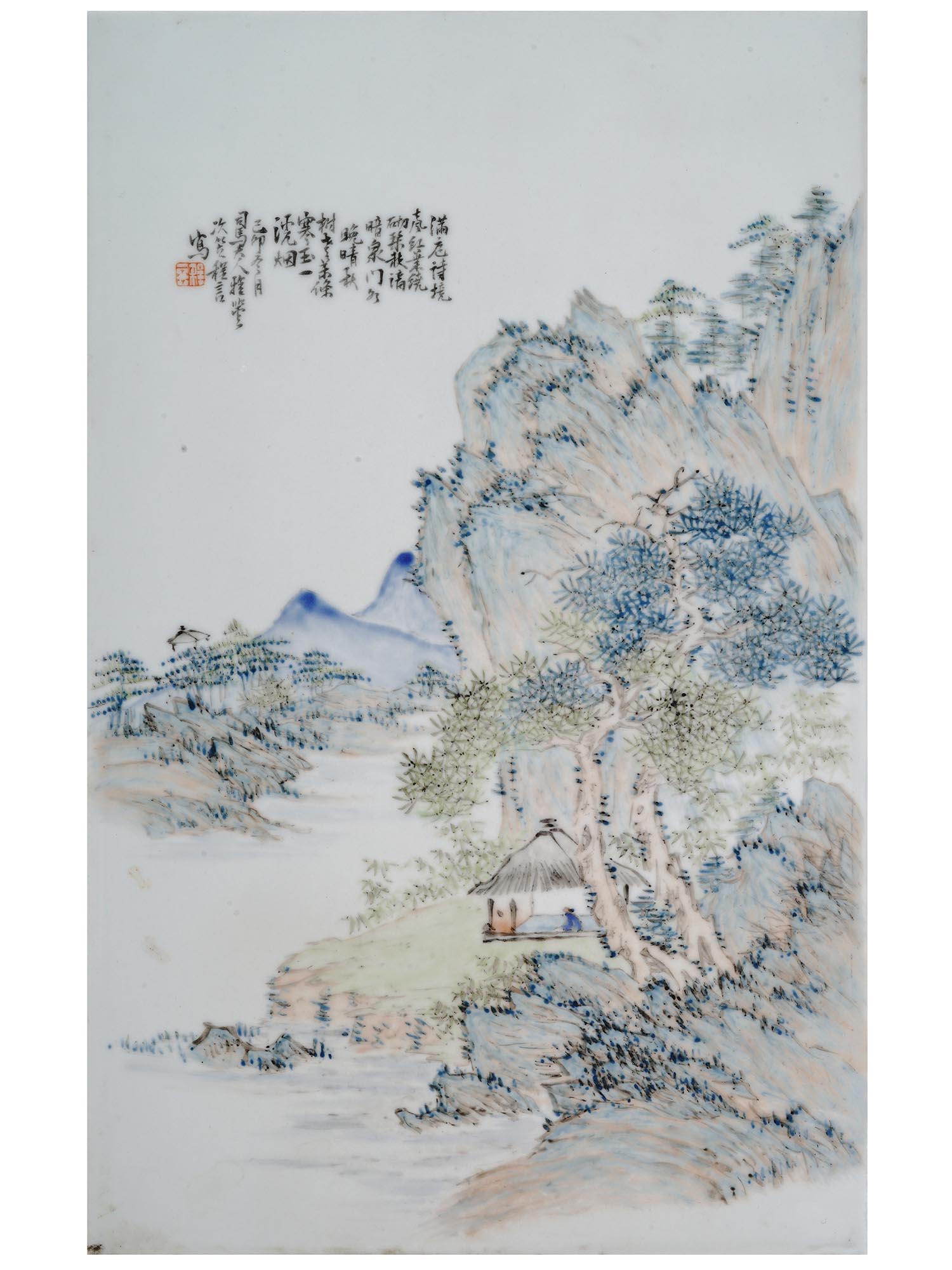 CHINESE LANDSCAPE PAINTING ON PORCELAIN PLAQUE PIC-0