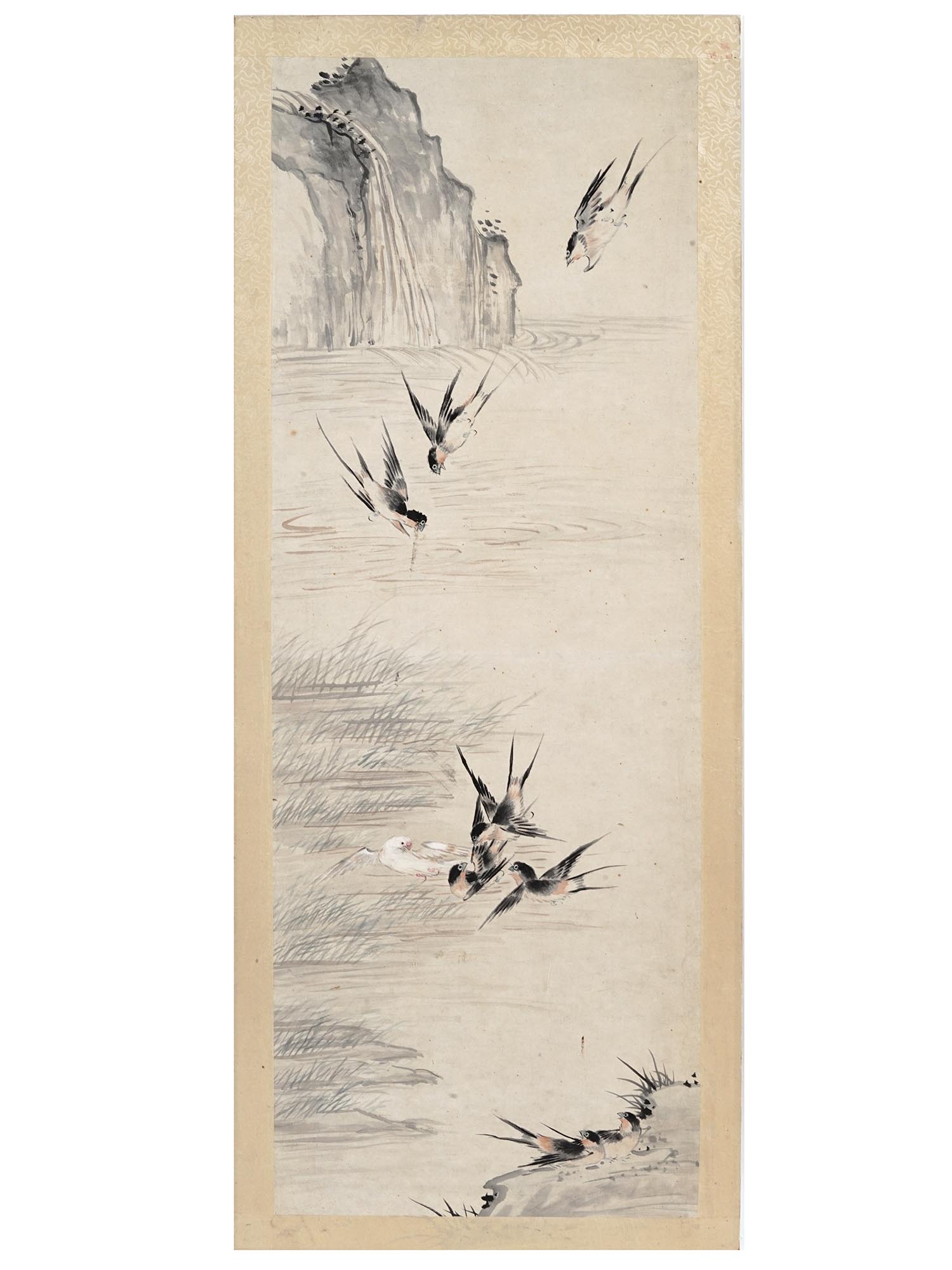 ANTIQUE CHINESE BIRDS WATERCOLOR PAINTING SCROLL PIC-0