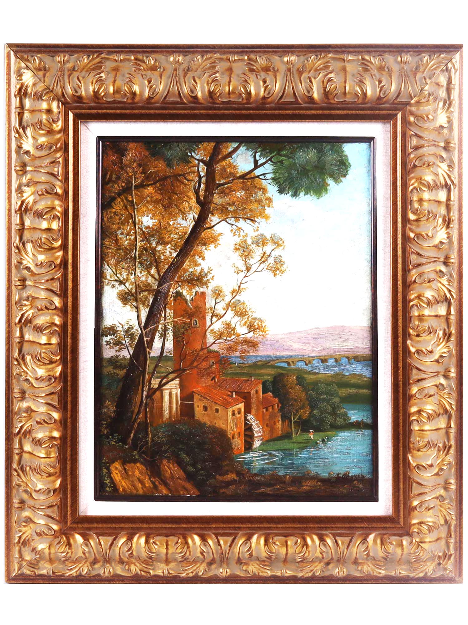 ANTIQUE LANDSCAPE PAINTING AFTER CLAUDE LORRAIN PIC-0