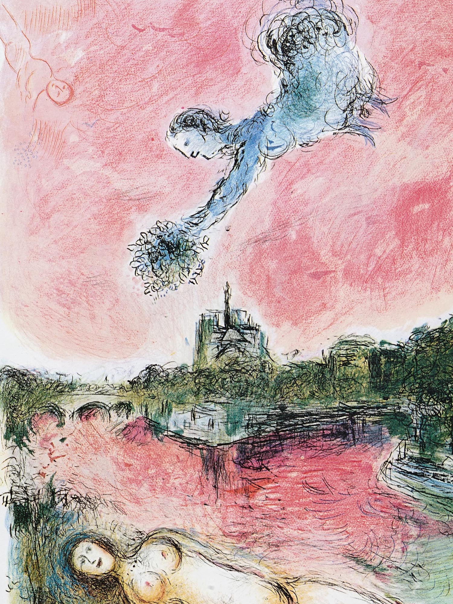 FRENCH VUE SUR NOTRE DAME LITHOGRAPH BY CHAGALL PIC-1