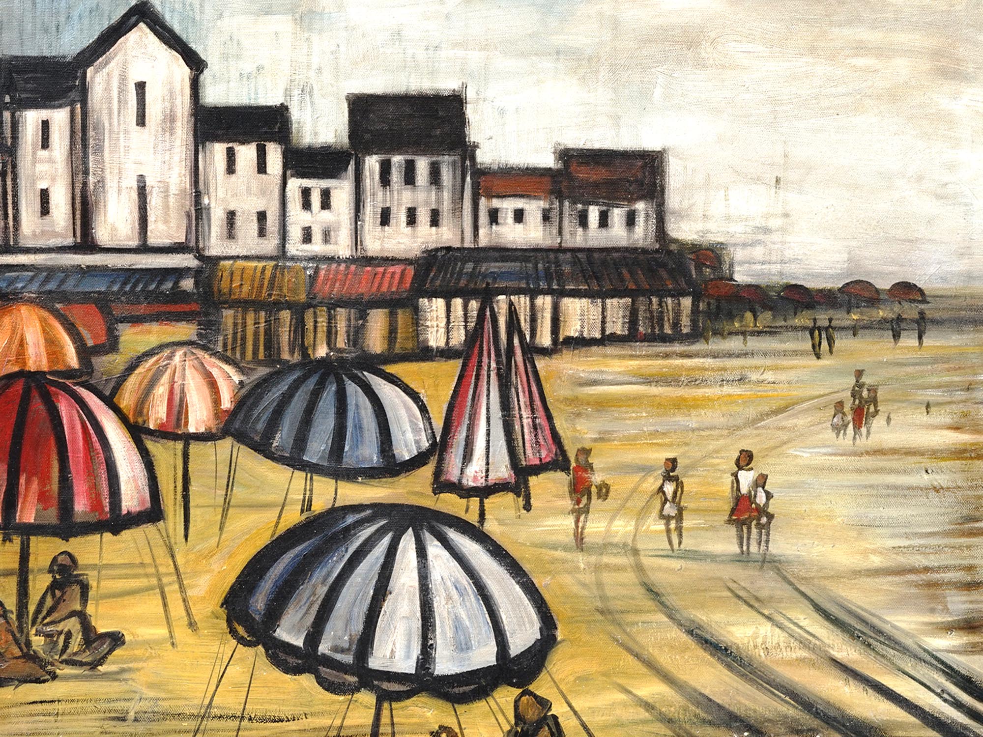 FRENCH BEACH SCENE PAINTING AFTER BERNARD BUFFET PIC-1