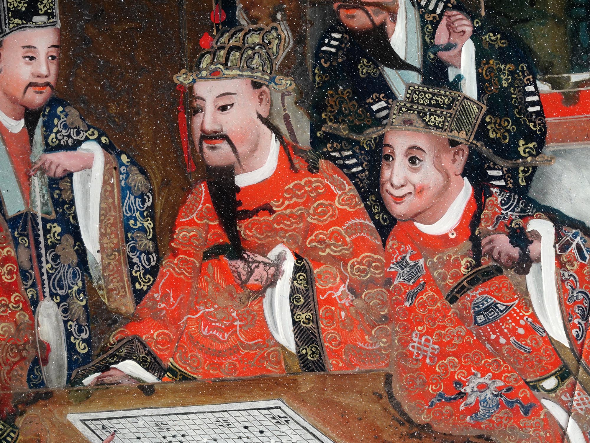 CHINESE QING REVERSE GLASS PAINTING COURT SCENE PIC-5