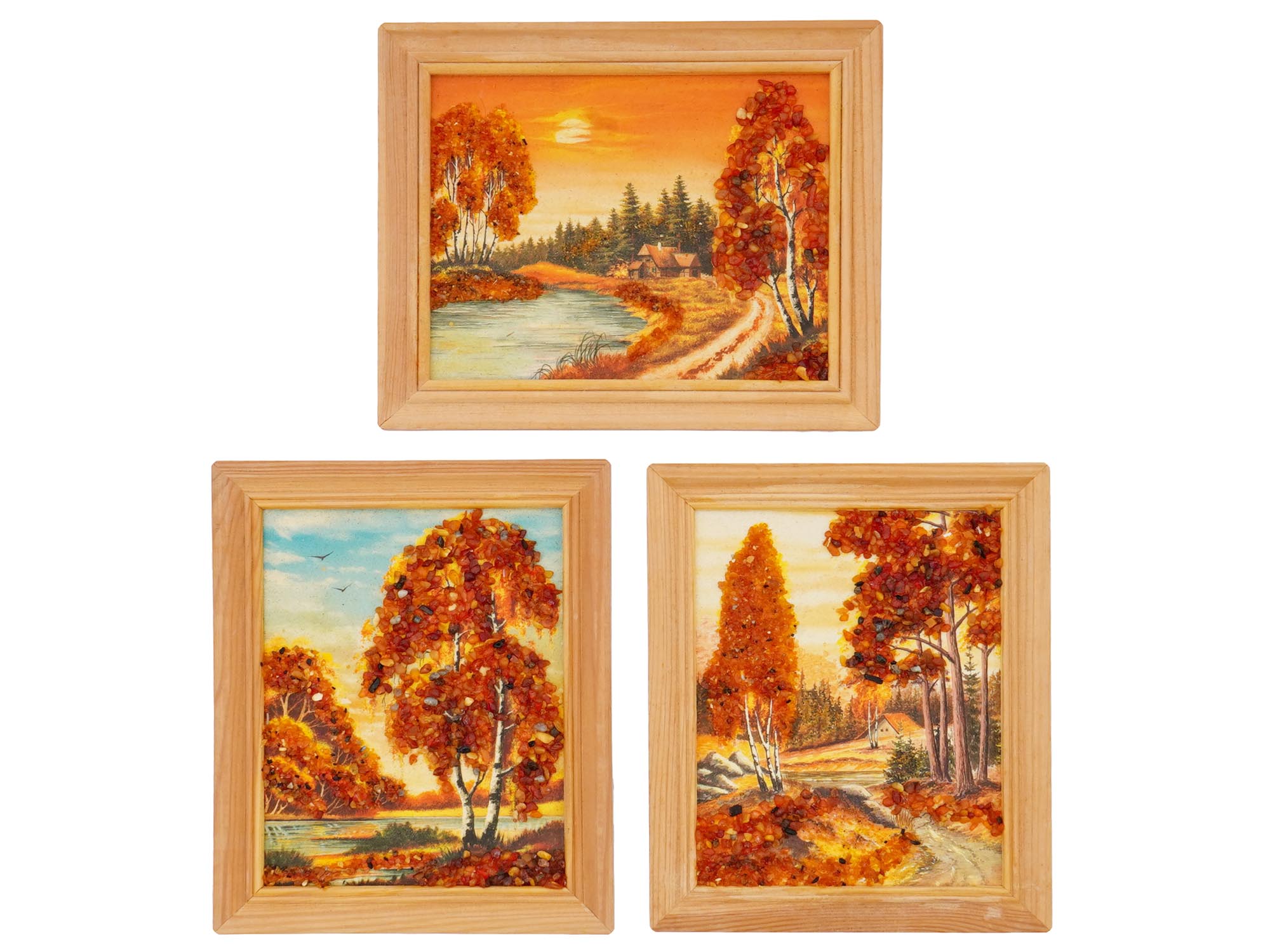 FRAMED AMBER AND SAND AUTUMN LANDSCAPE PAINTINGS PIC-0