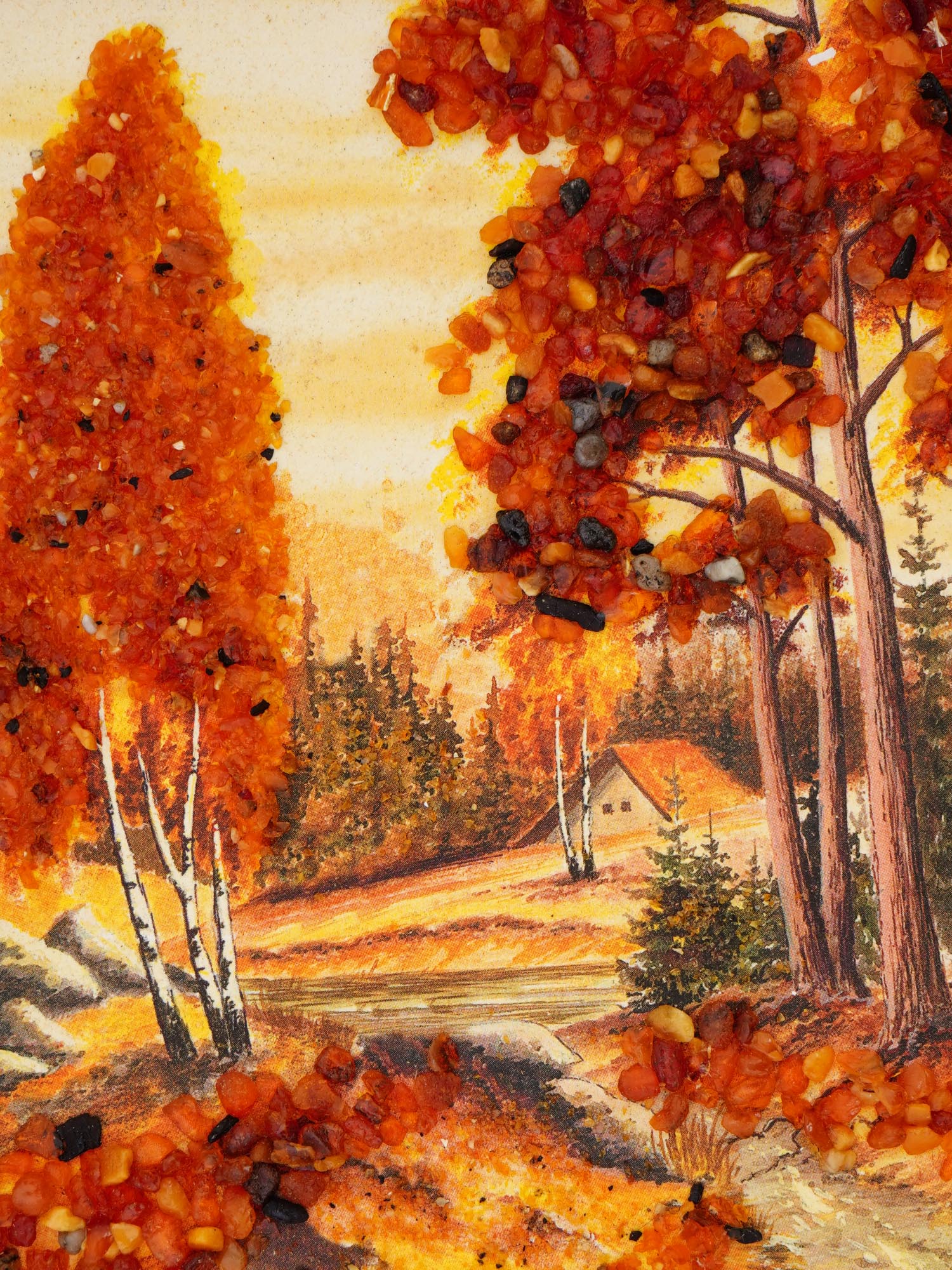FRAMED AMBER AND SAND AUTUMN LANDSCAPE PAINTINGS PIC-5