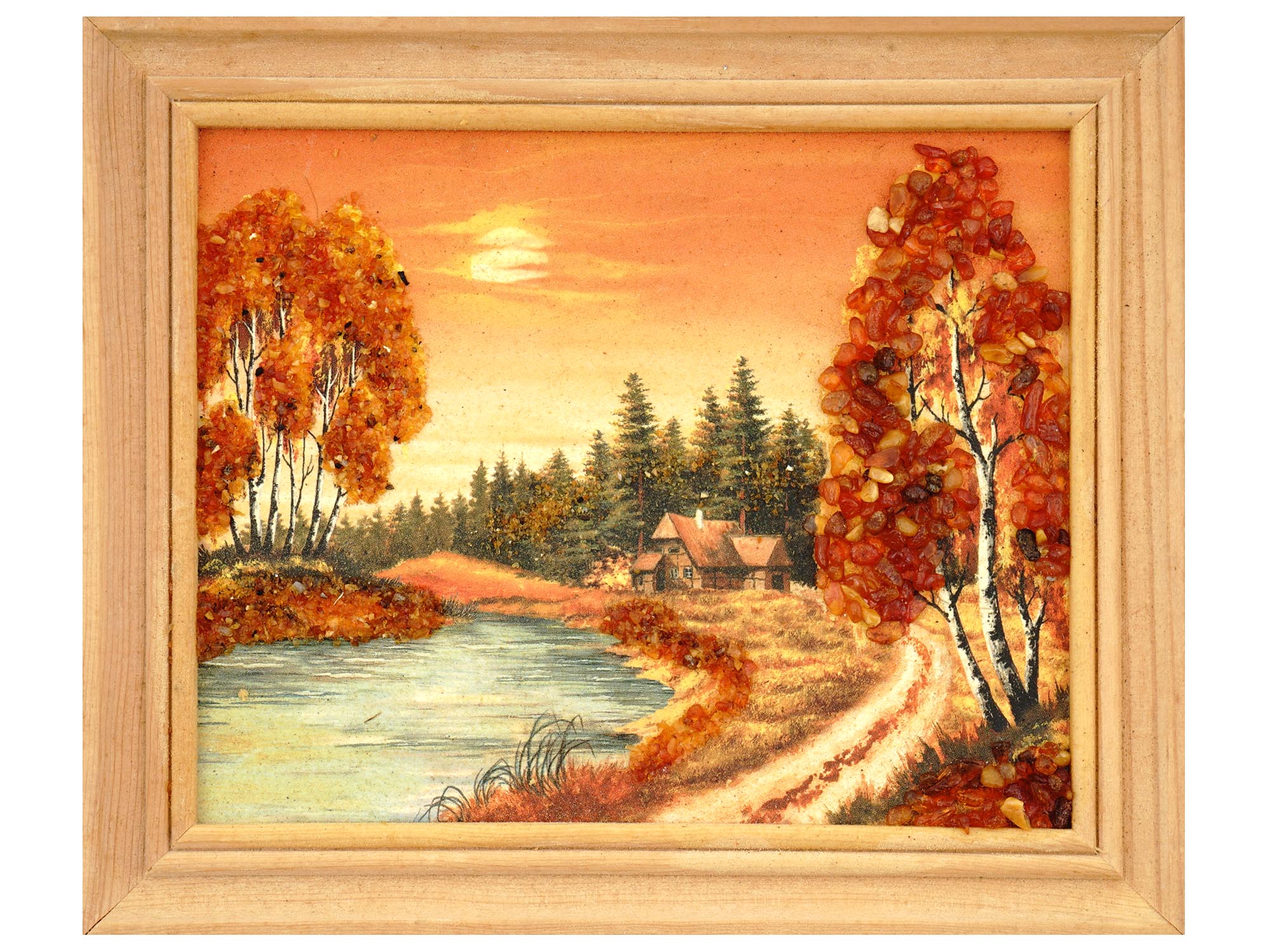 FRAMED AMBER AND SAND AUTUMN LANDSCAPE PAINTINGS PIC-1