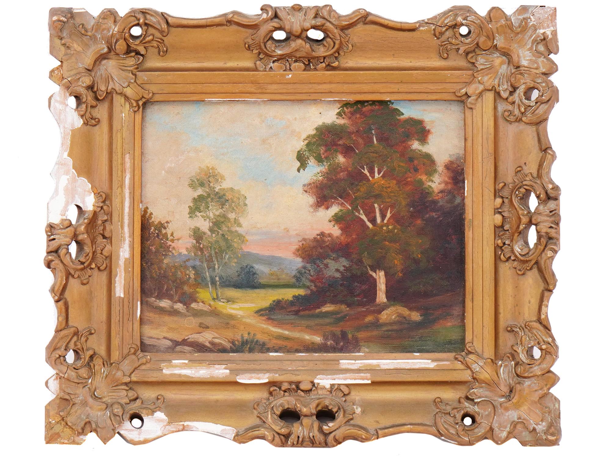 EARLY 20TH C FOREST LANDSCAPE OIL PAINTING FRAMED PIC-0