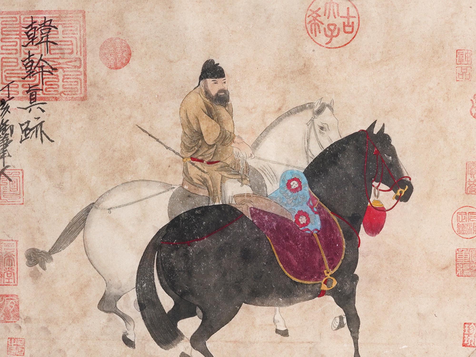 CHINESE PAINTING MAN HERDING HORSES AFTER HAN GAN PIC-2