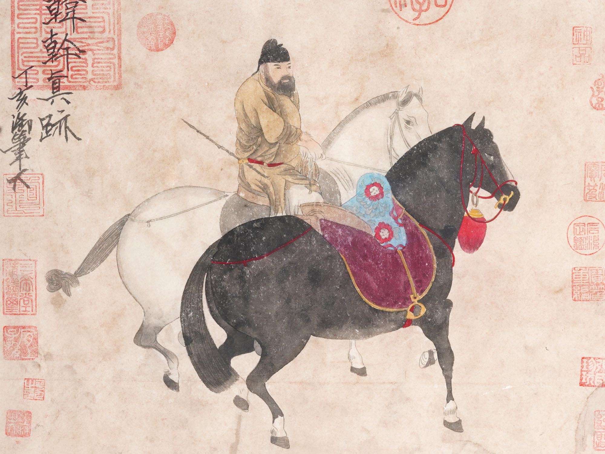 CHINESE PAINTING MAN HERDING HORSES AFTER HAN GAN PIC-1