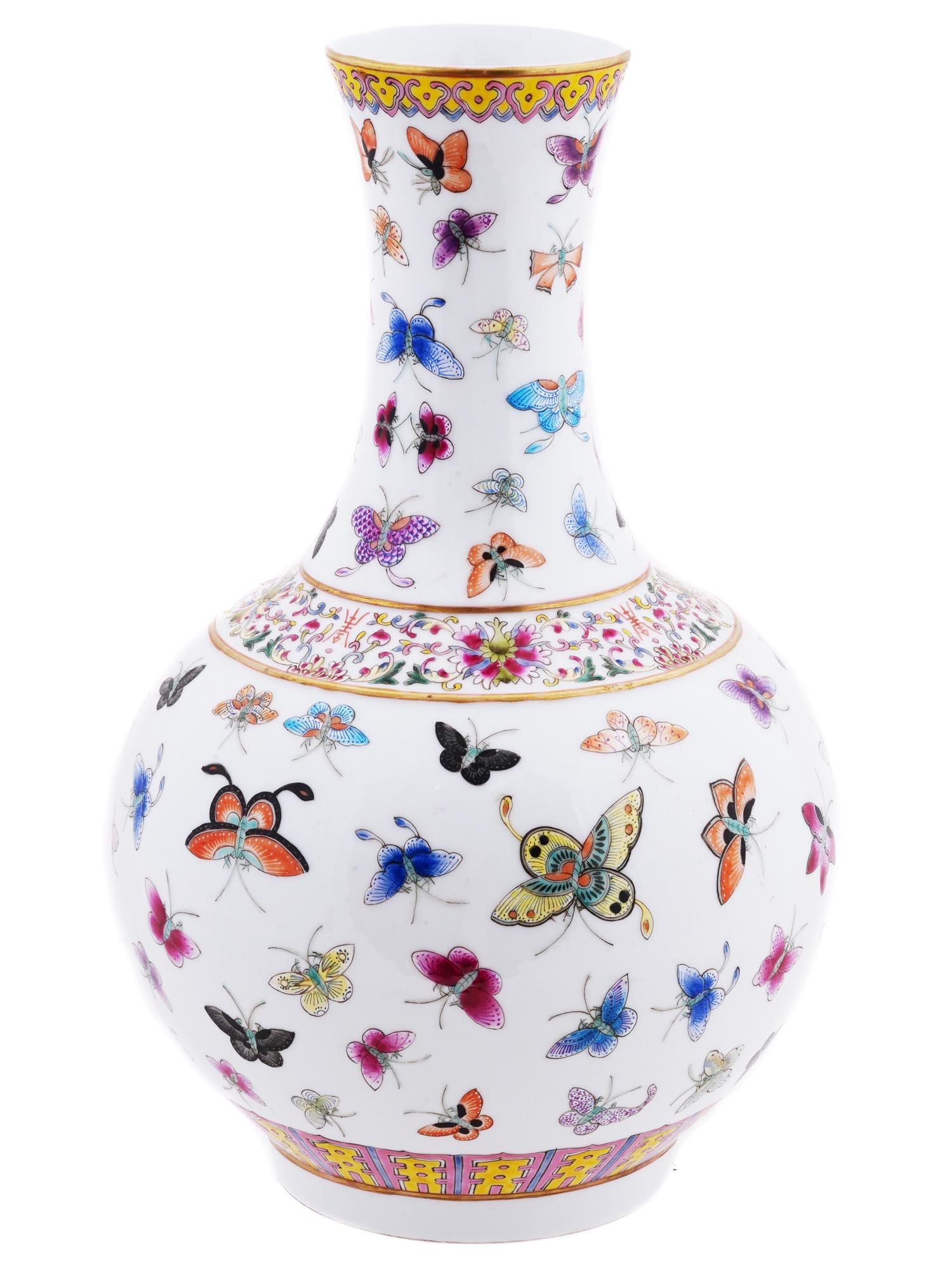 CHINESE FAMILLE ROSE BUTTERFLIES PORCELAIN VASE PIC-0