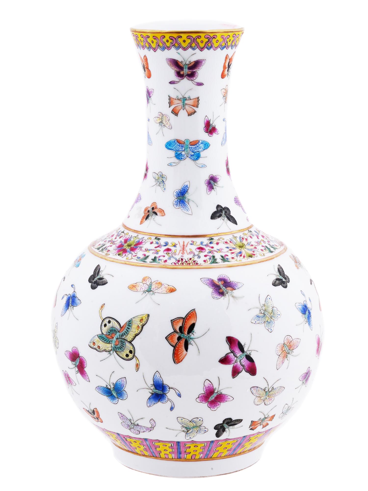 CHINESE FAMILLE ROSE BUTTERFLIES PORCELAIN VASE PIC-1
