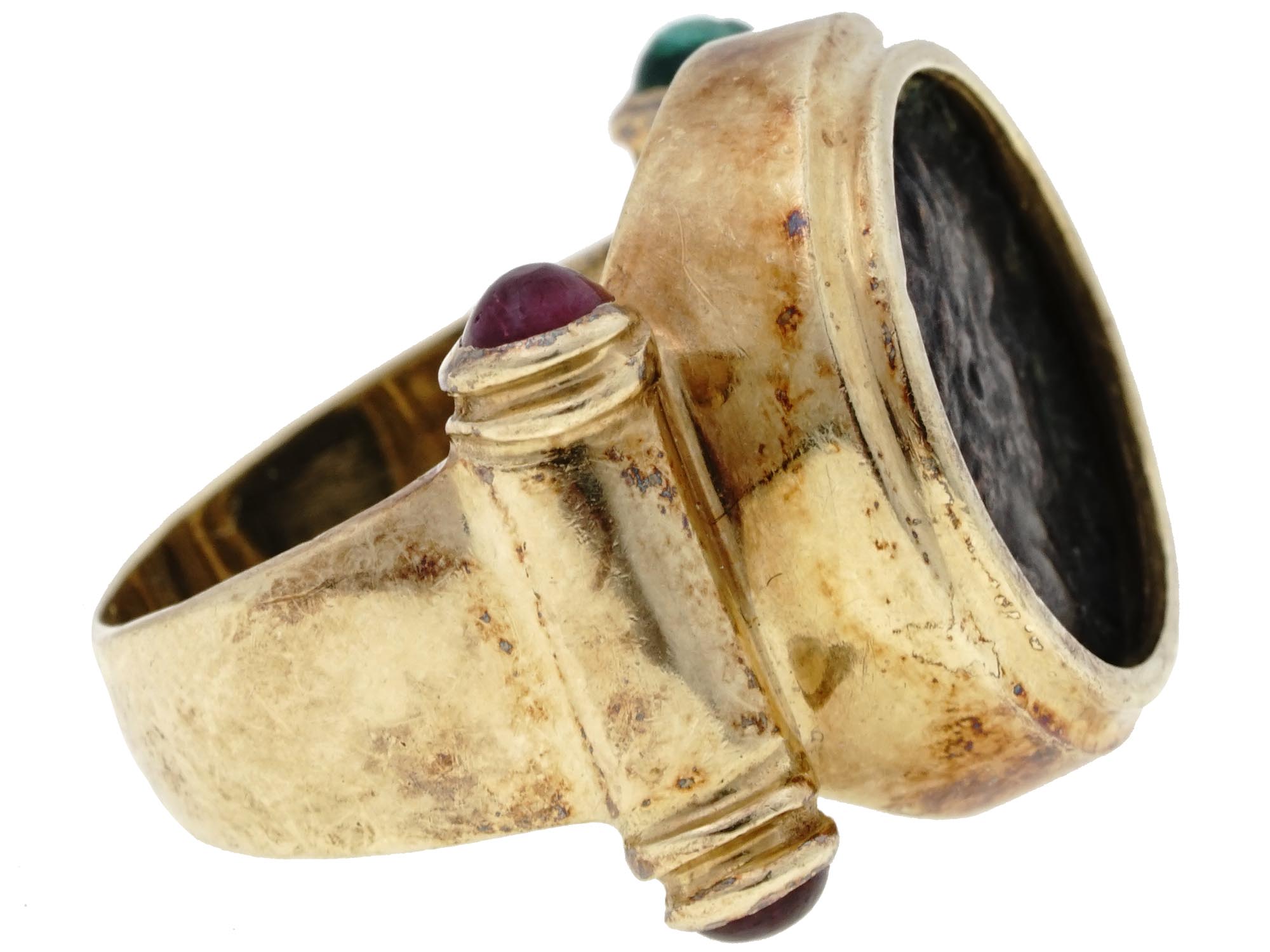 ANTIQUE 14K GOLD INTAGLIO RING WITH GEMSTONES IOB PIC-3