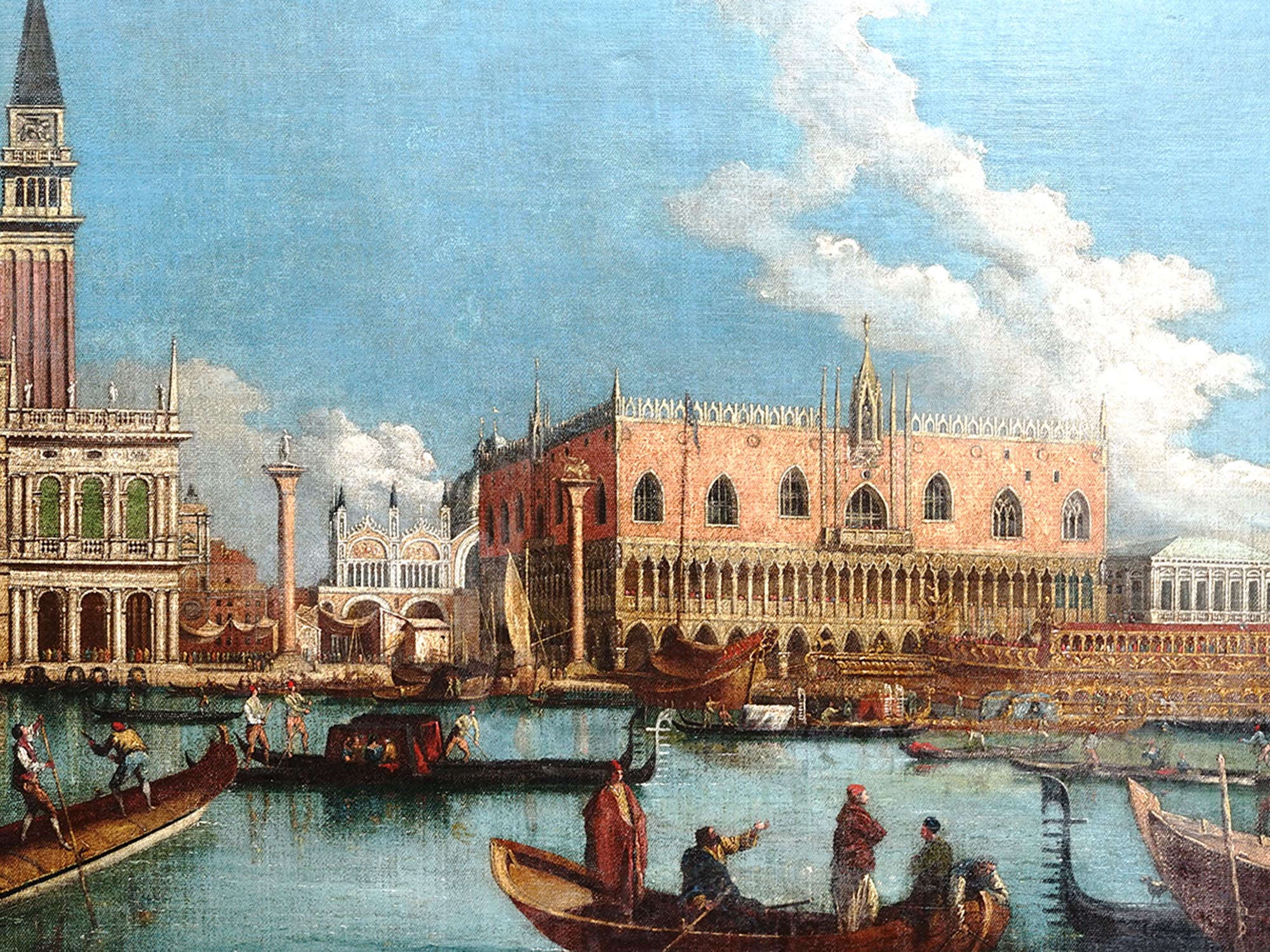 ANTIQUE OIL PAINTING VIEW OF VENETIAN GRAND CANAL PIC-1