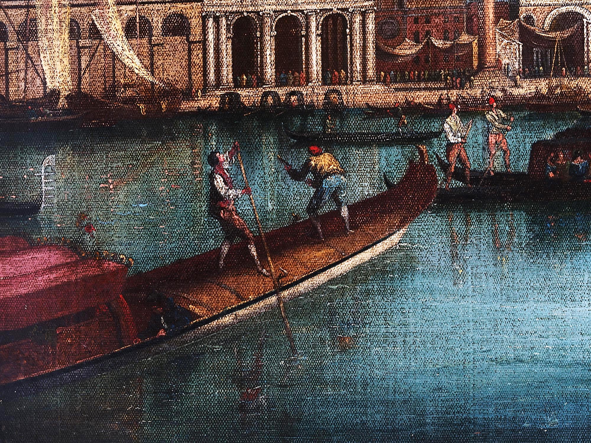 ANTIQUE OIL PAINTING VIEW OF VENETIAN GRAND CANAL PIC-5