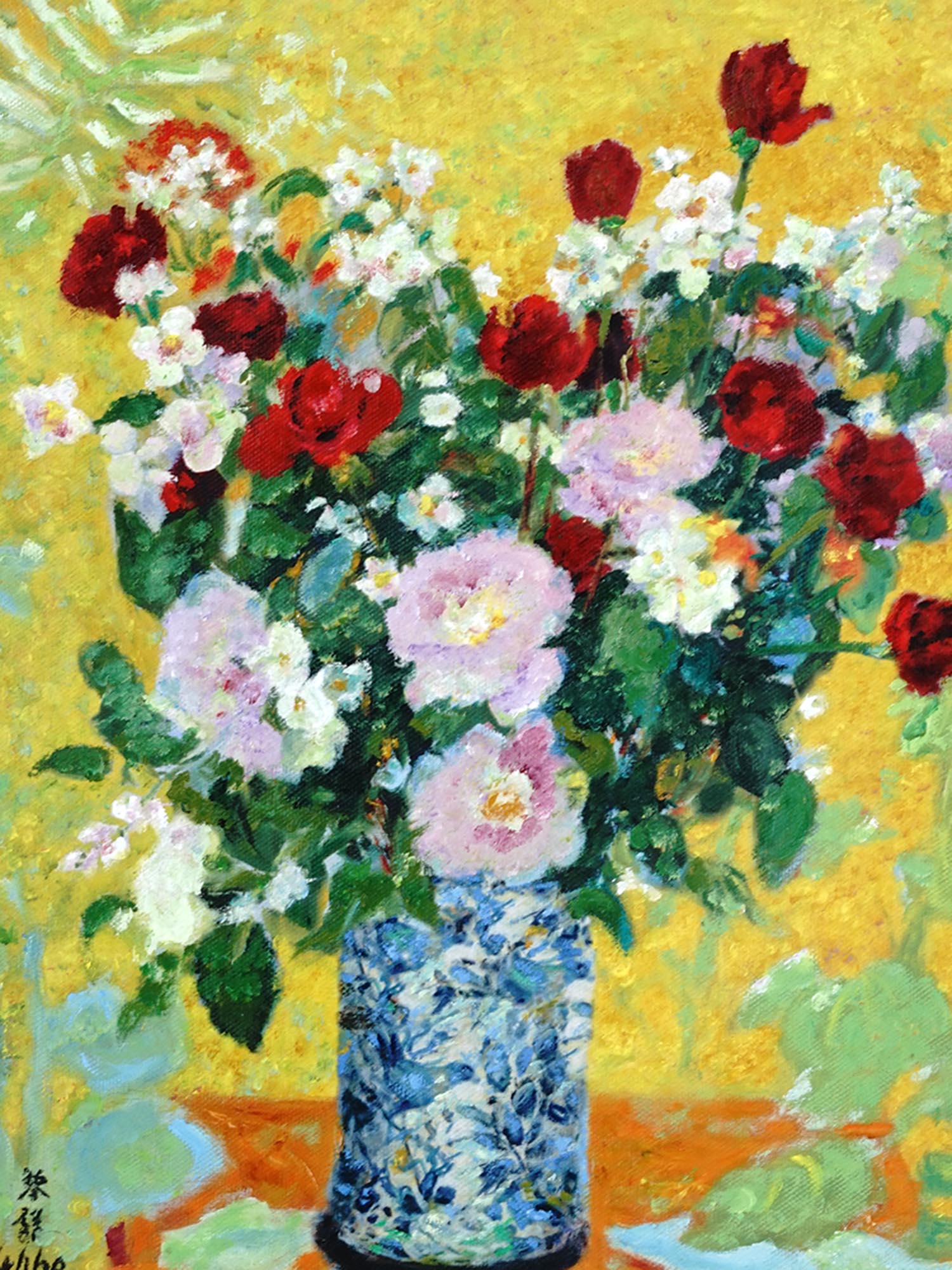 VIETNAMESE FLORAL STILL LIFE PAINTING BY LE PHO PIC-1