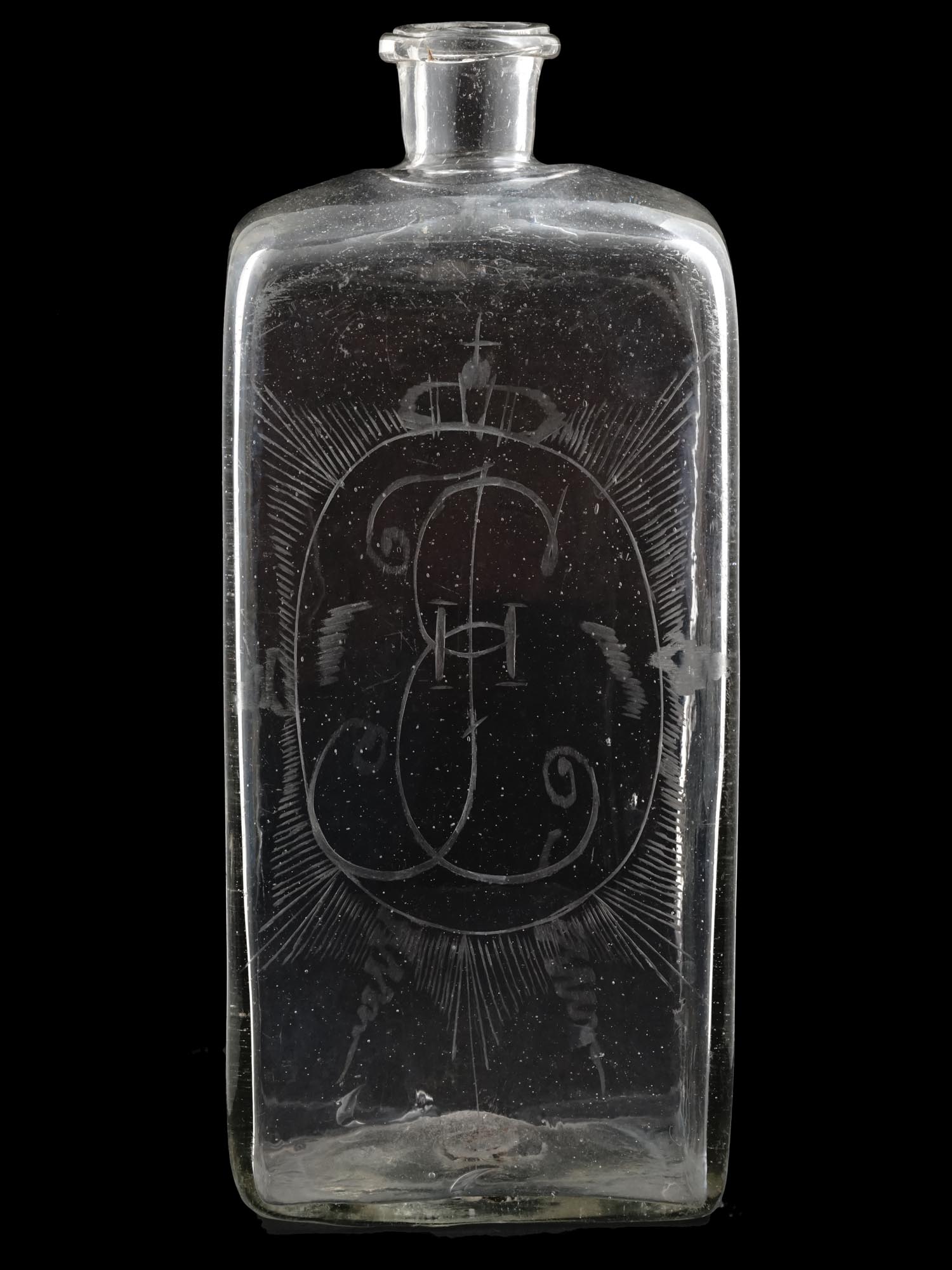 18TH C RUSSIAN CATHERINE II MONOGRAM GLASS BOTTLE PIC-1