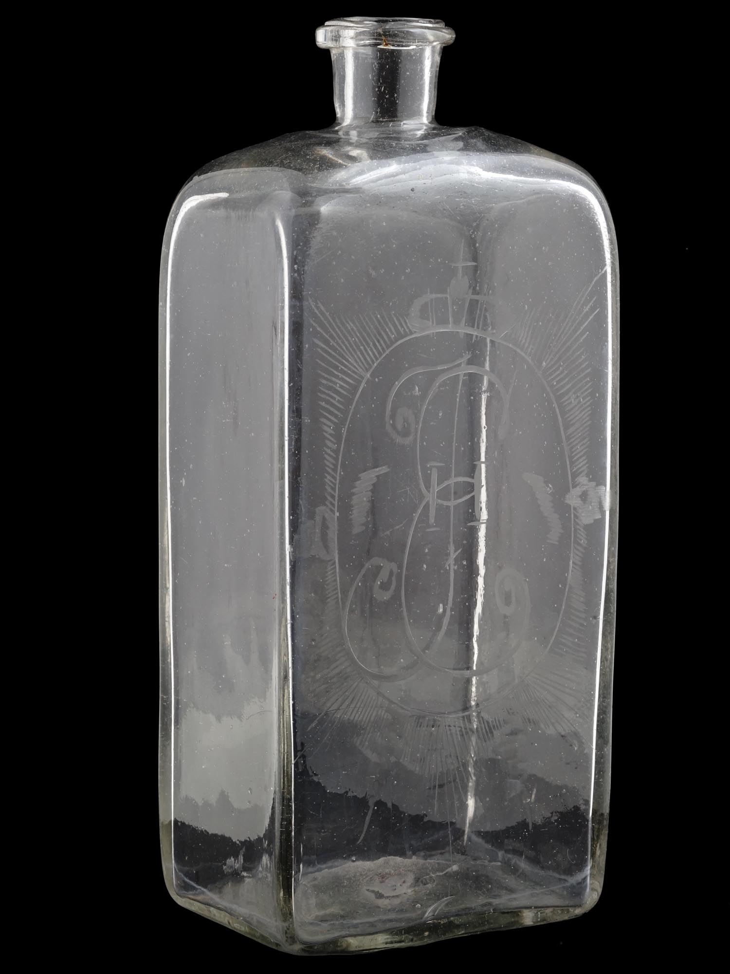 18TH C RUSSIAN CATHERINE II MONOGRAM GLASS BOTTLE PIC-3