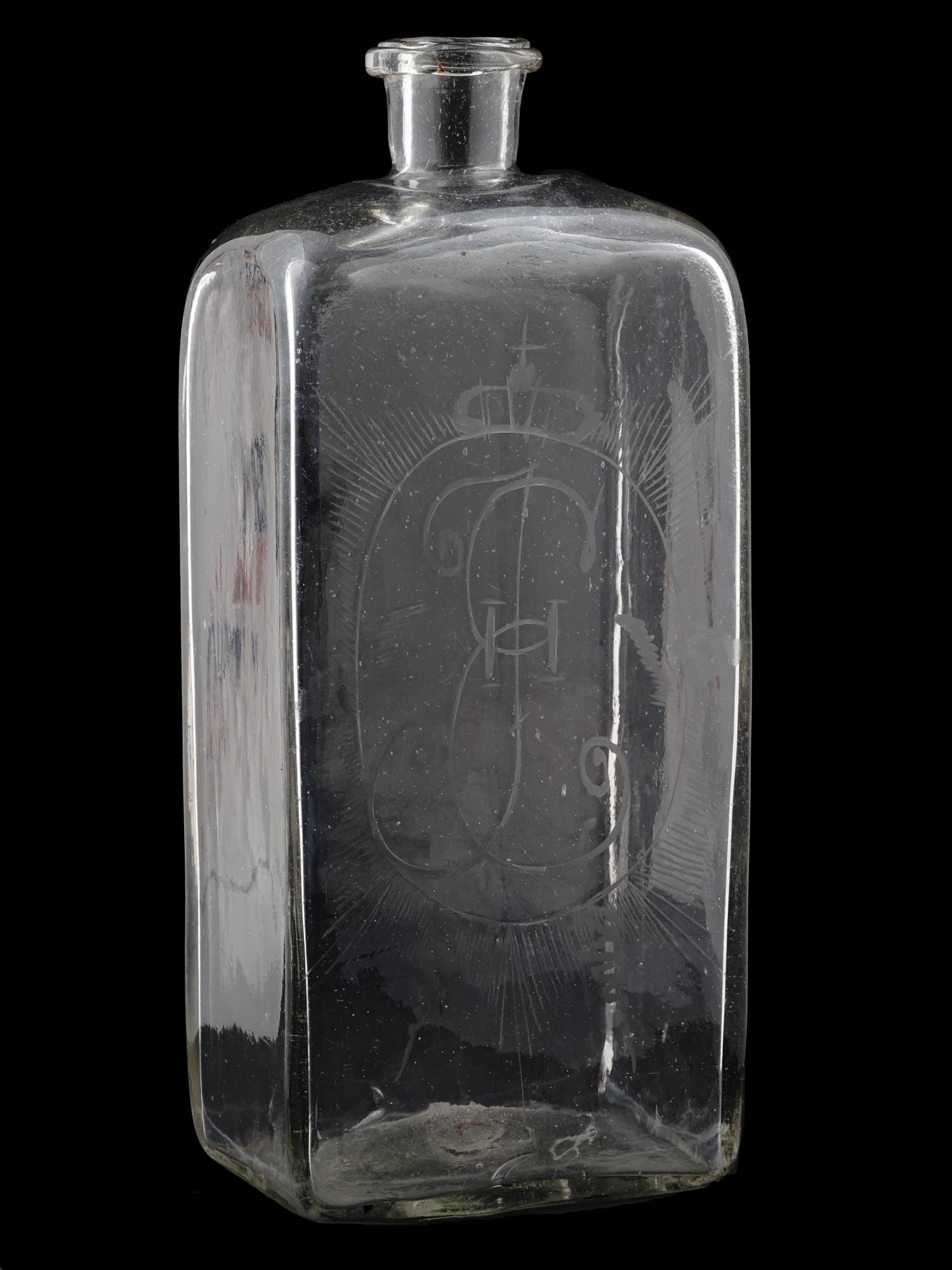 18TH C RUSSIAN CATHERINE II MONOGRAM GLASS BOTTLE PIC-0