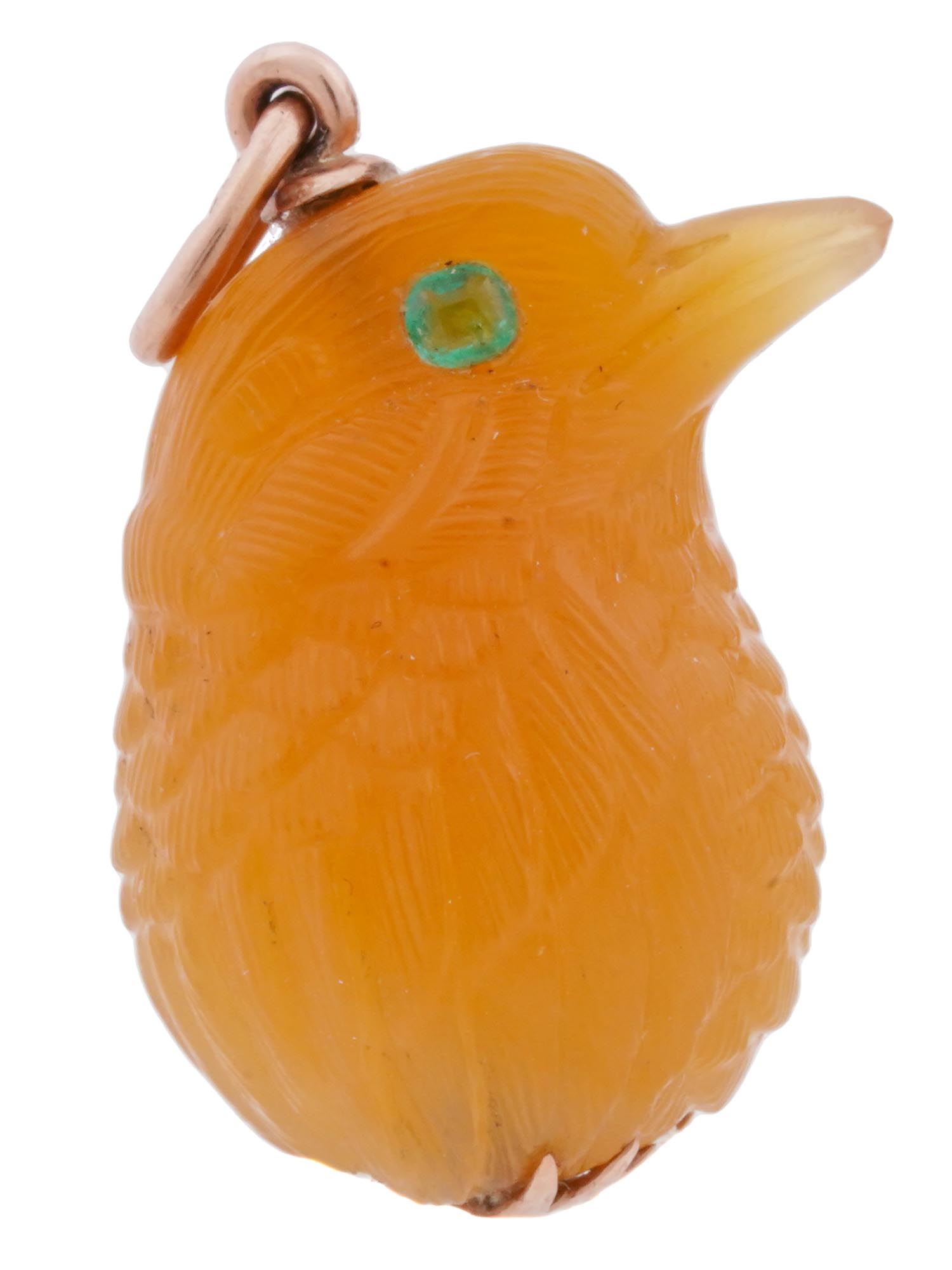 14K GOLD RUSSIAN FABERGE CARVED AGATE CHICK PENDANT PIC-2